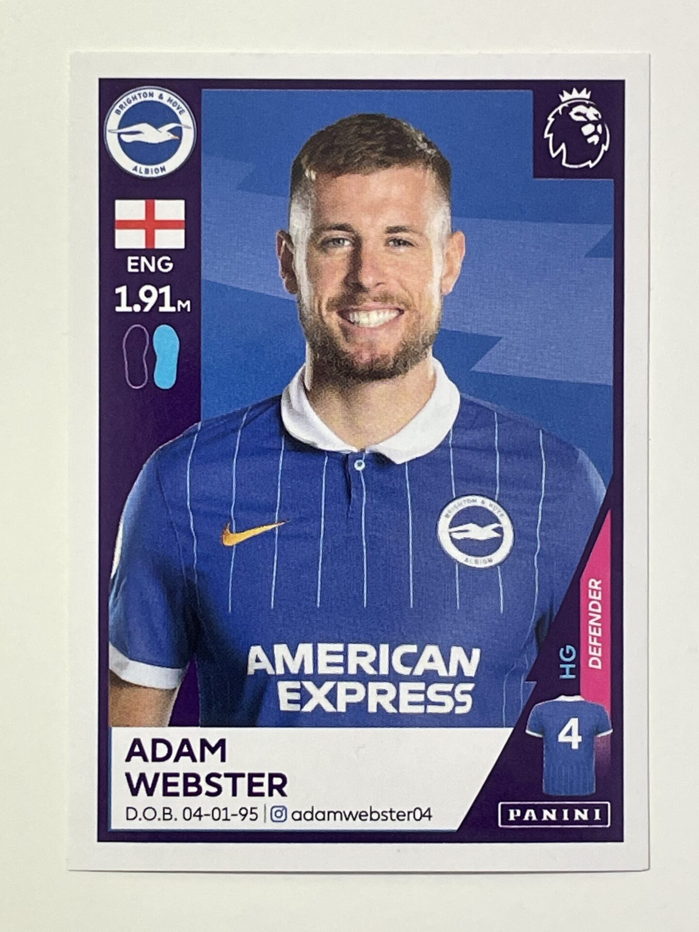 86 Adam Webster Sticker Brighton Premier League 2021 Football Sticker