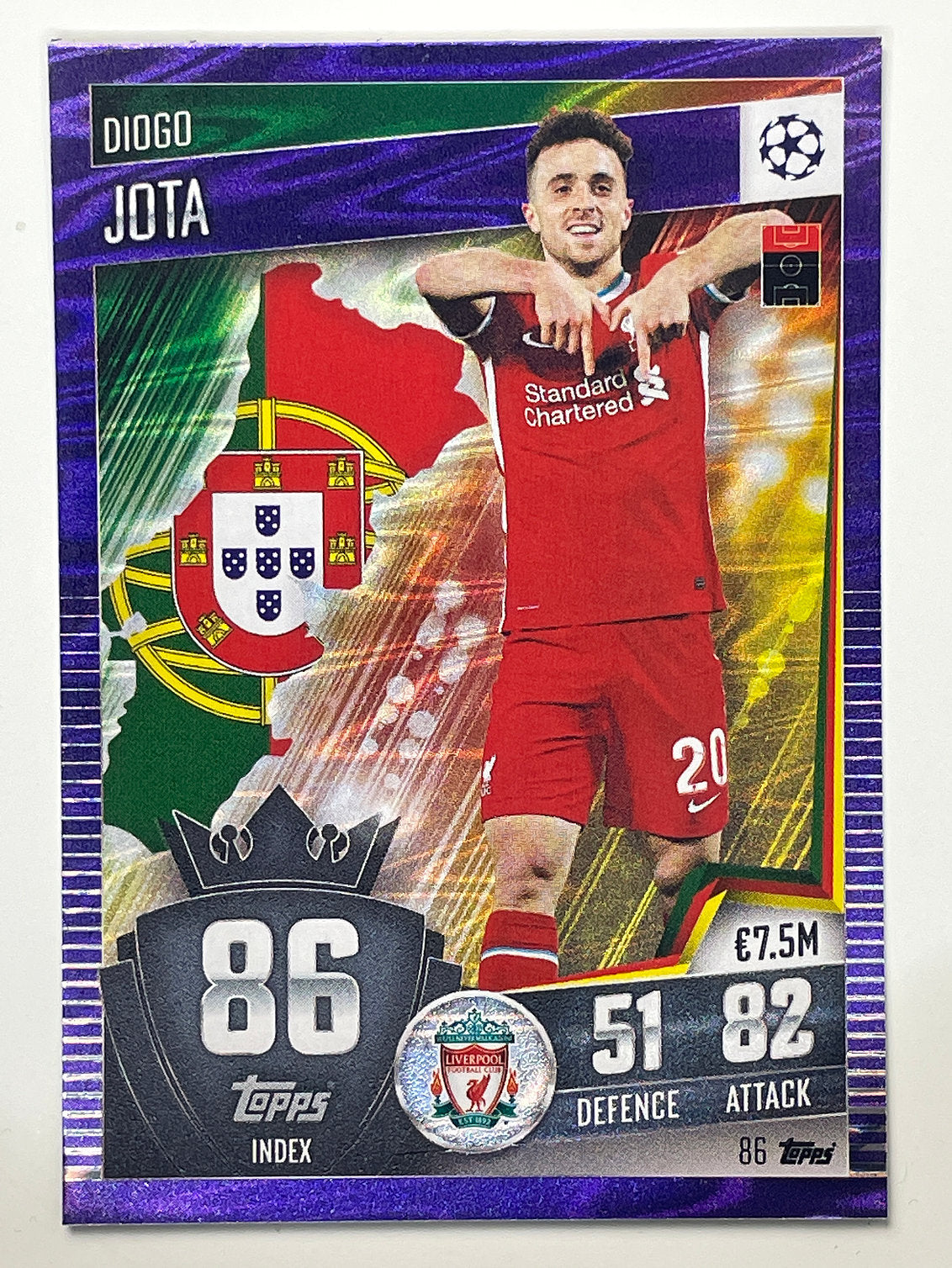 86. Diogo Jota (Liverpool) Football Card &#8211; Purple Parallel Match Attax 101 2021 Card