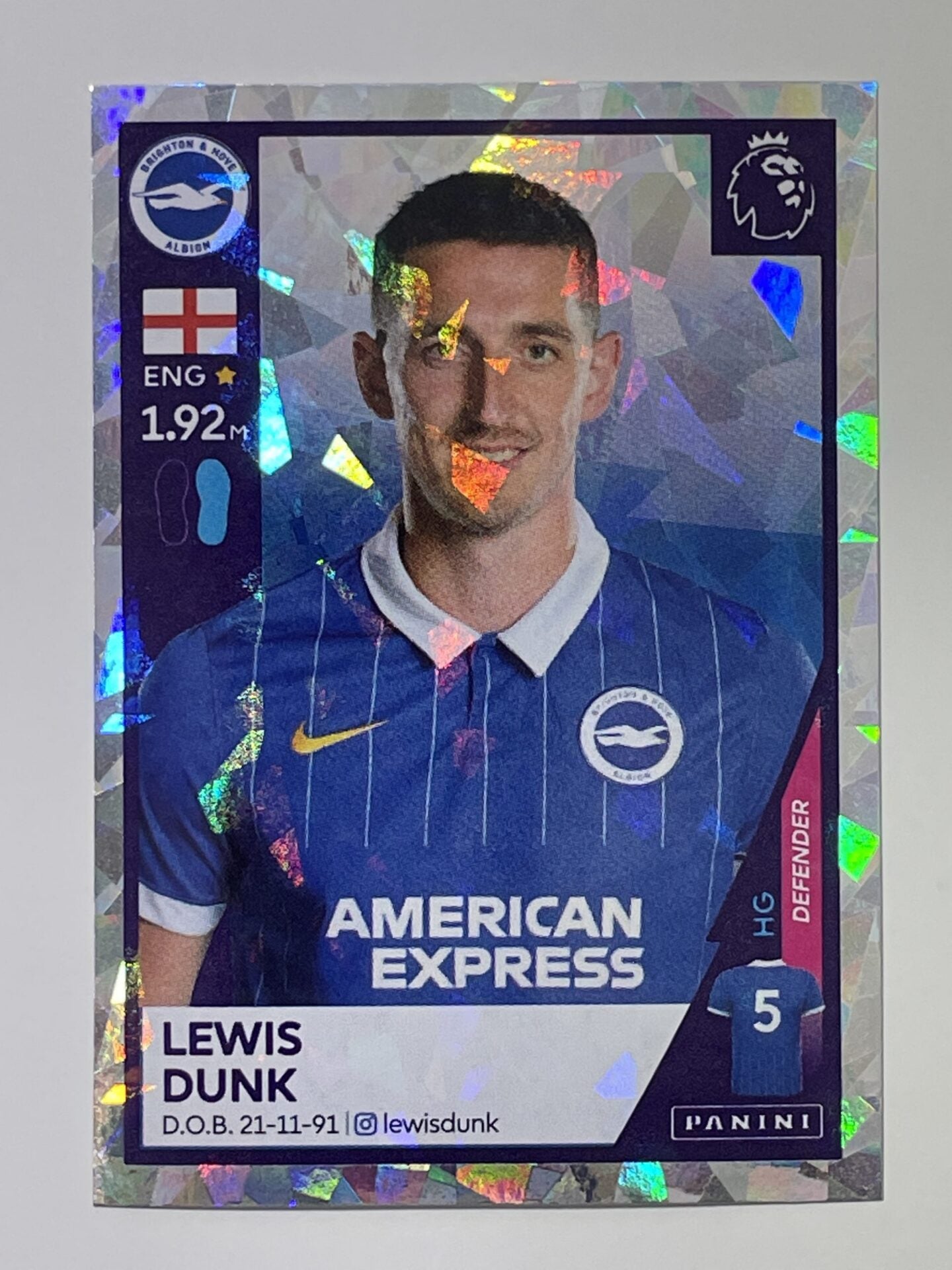 87 Lewis Dunk Shiny Sticker Brighton Premier League 2021 Football Sticker