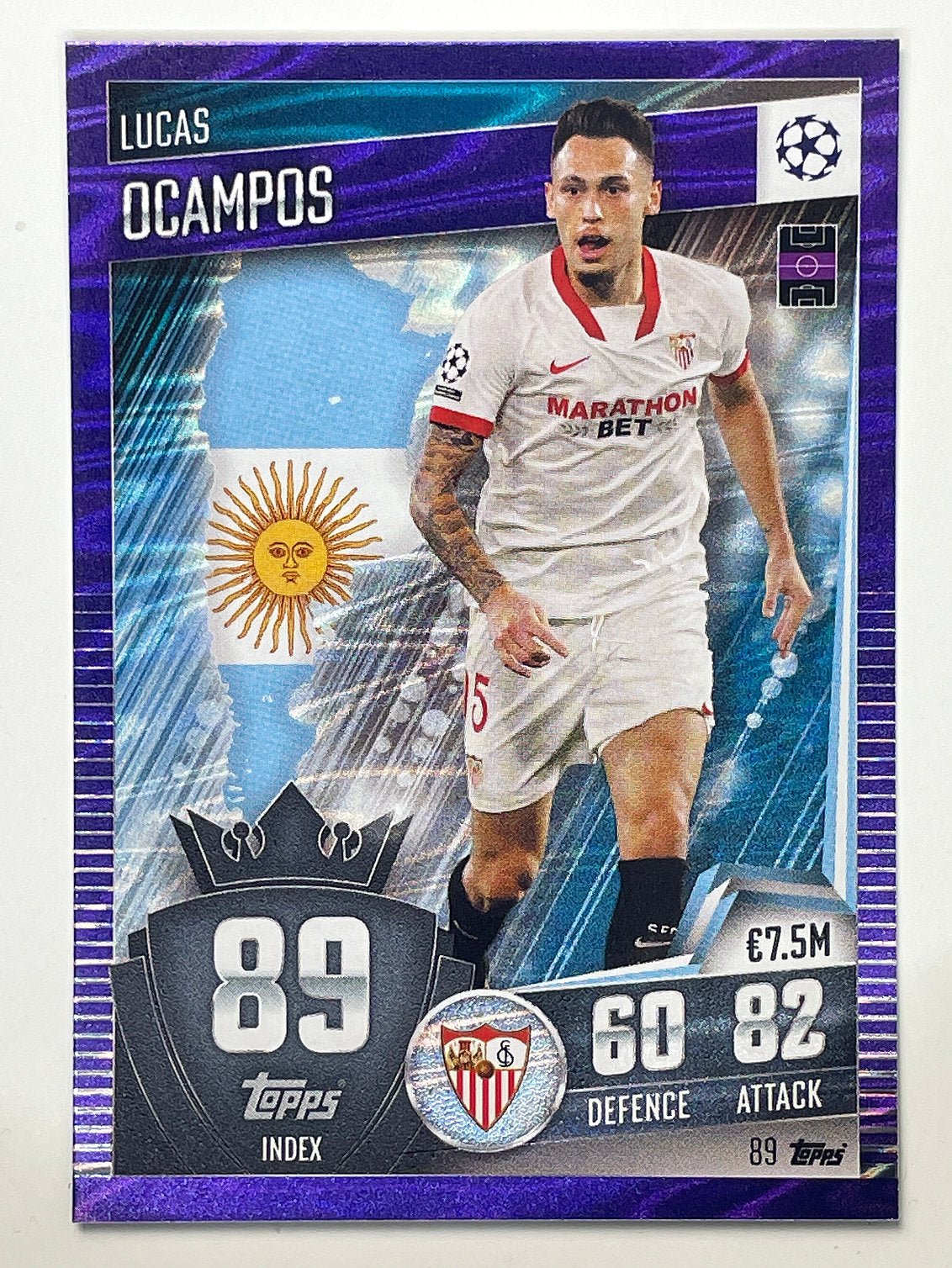 89. Lucas Ocampos (Sevilla FC) Football Card &#8211; Purple Parallel Match Attax 101 2021 Card