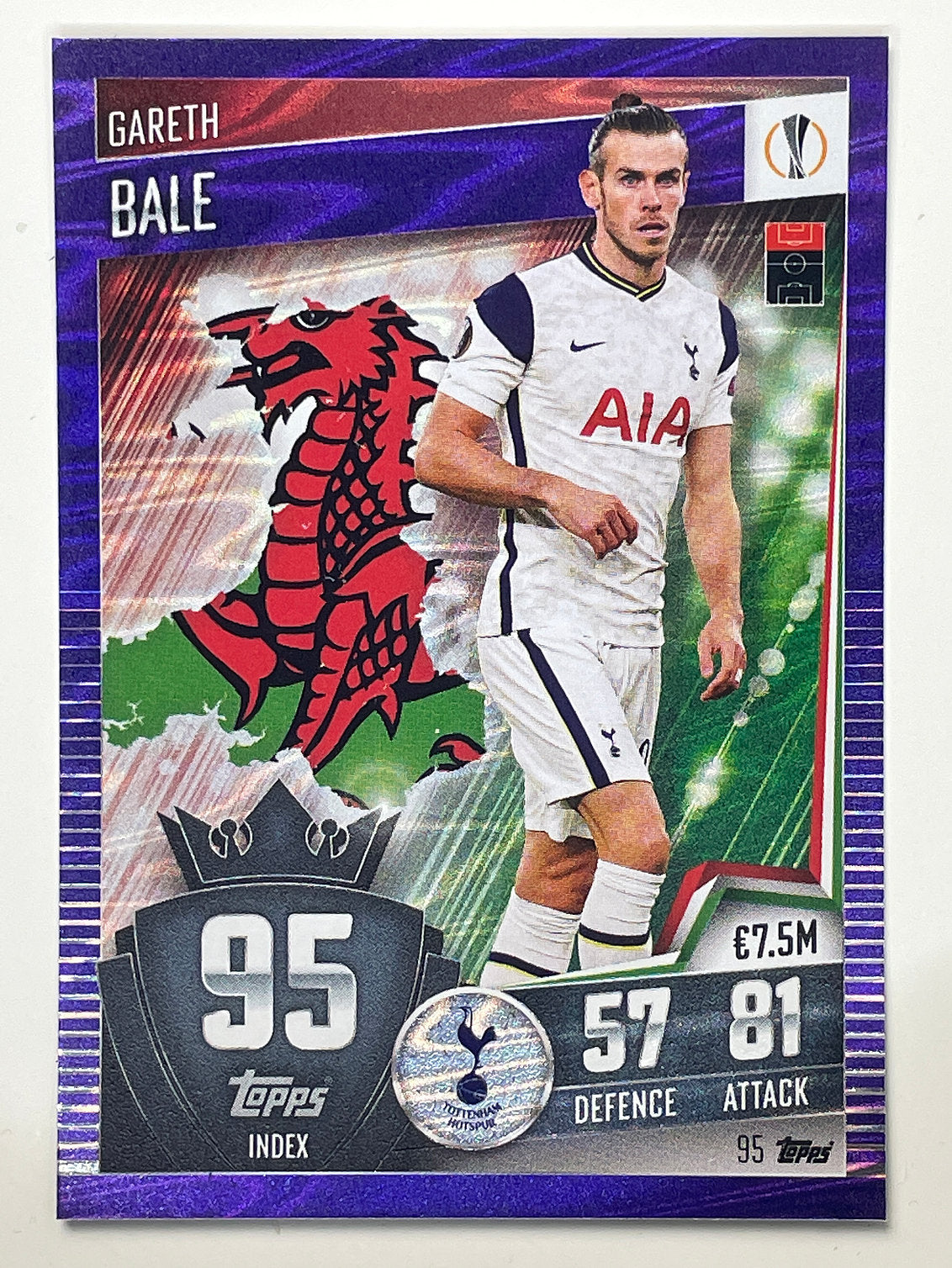 95. Gareth Bale (Tottenham Hotspur) Football Card &#8211; Purple Parallel Match Attax 101 2021 Card