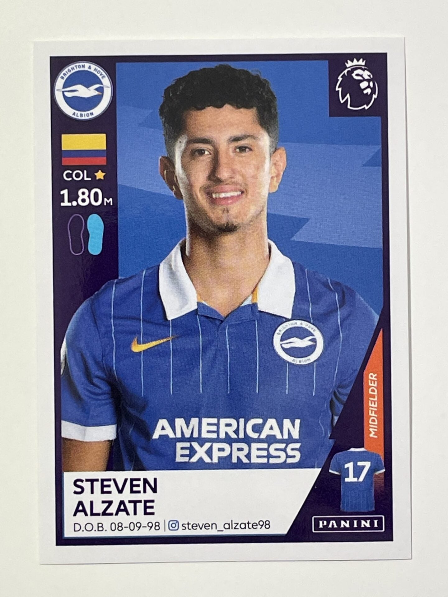 96 Steven Alzate Sticker Brighton Premier League 2021 Football Sticker