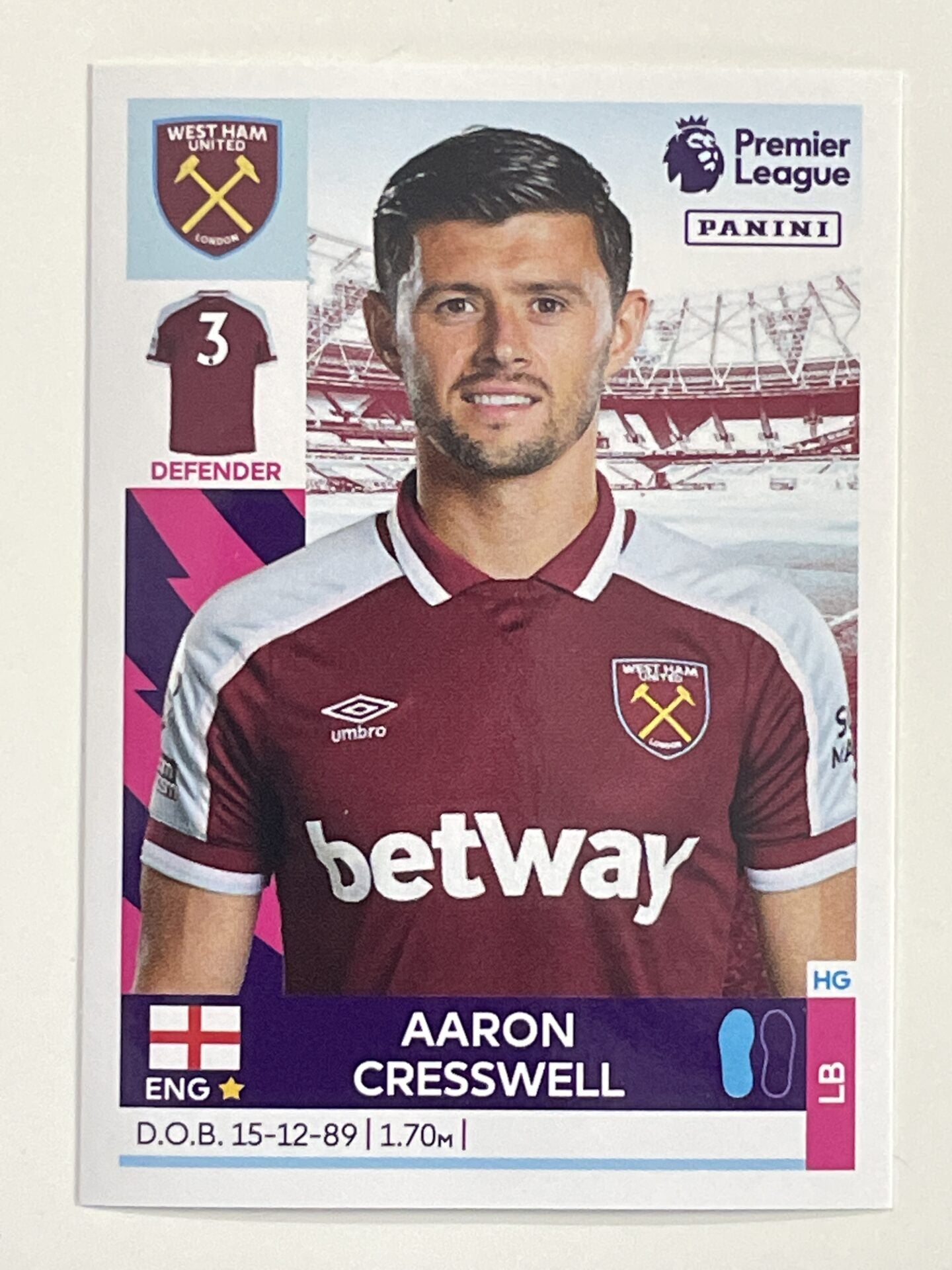 Aaron Cresswell West Ham Panini Premier League 2022 Football Sticker