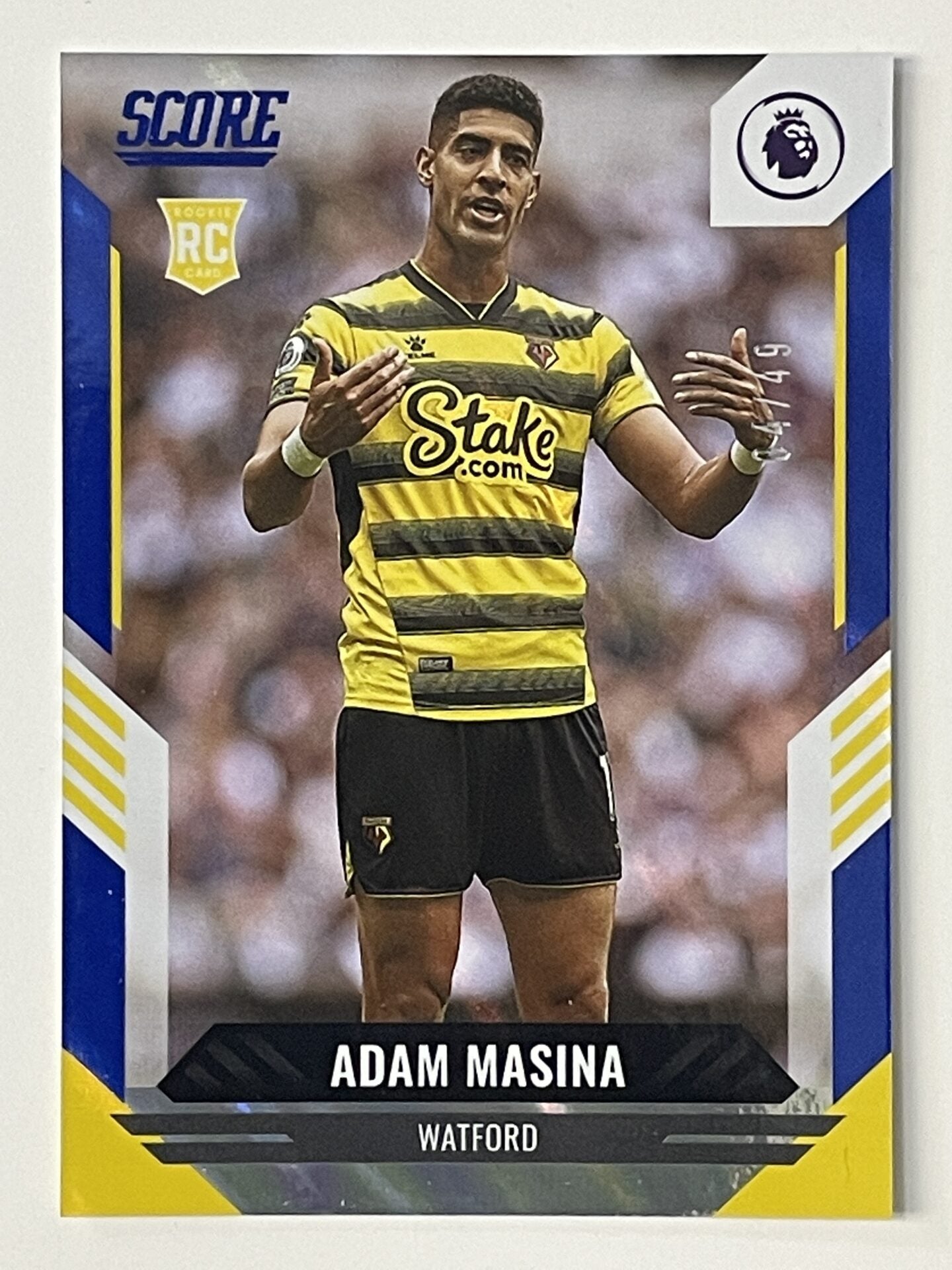 Adam Masina Watford Base Blue Lava Parallel Panini Premier League Score 2021 2022