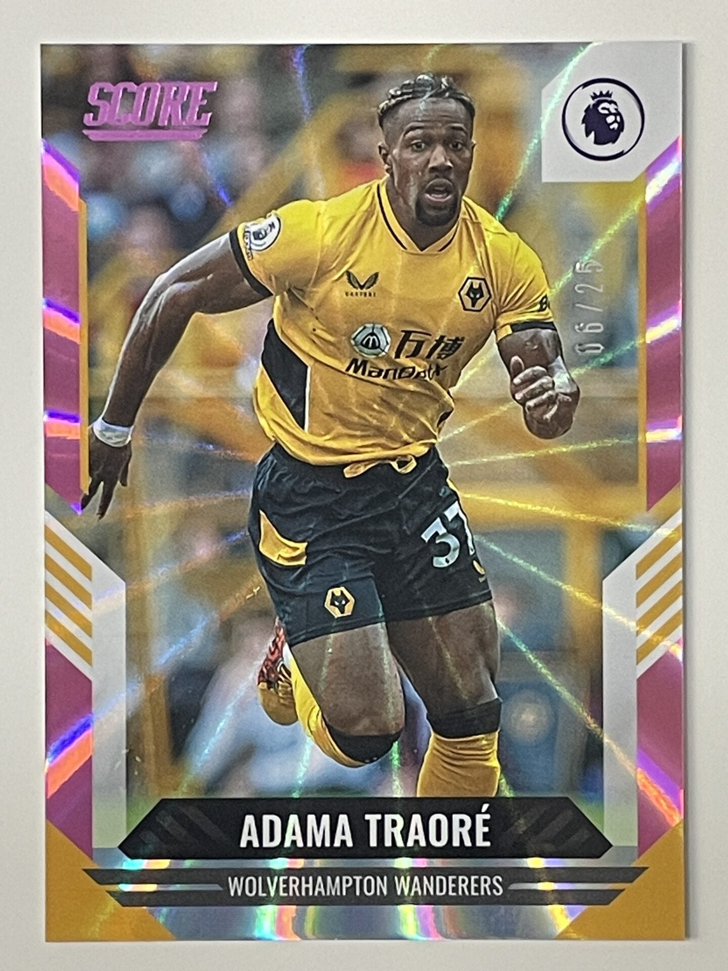 Adama Traore Wolves Base Pink Laser Parallel Panini Premier League Score 2021 2022