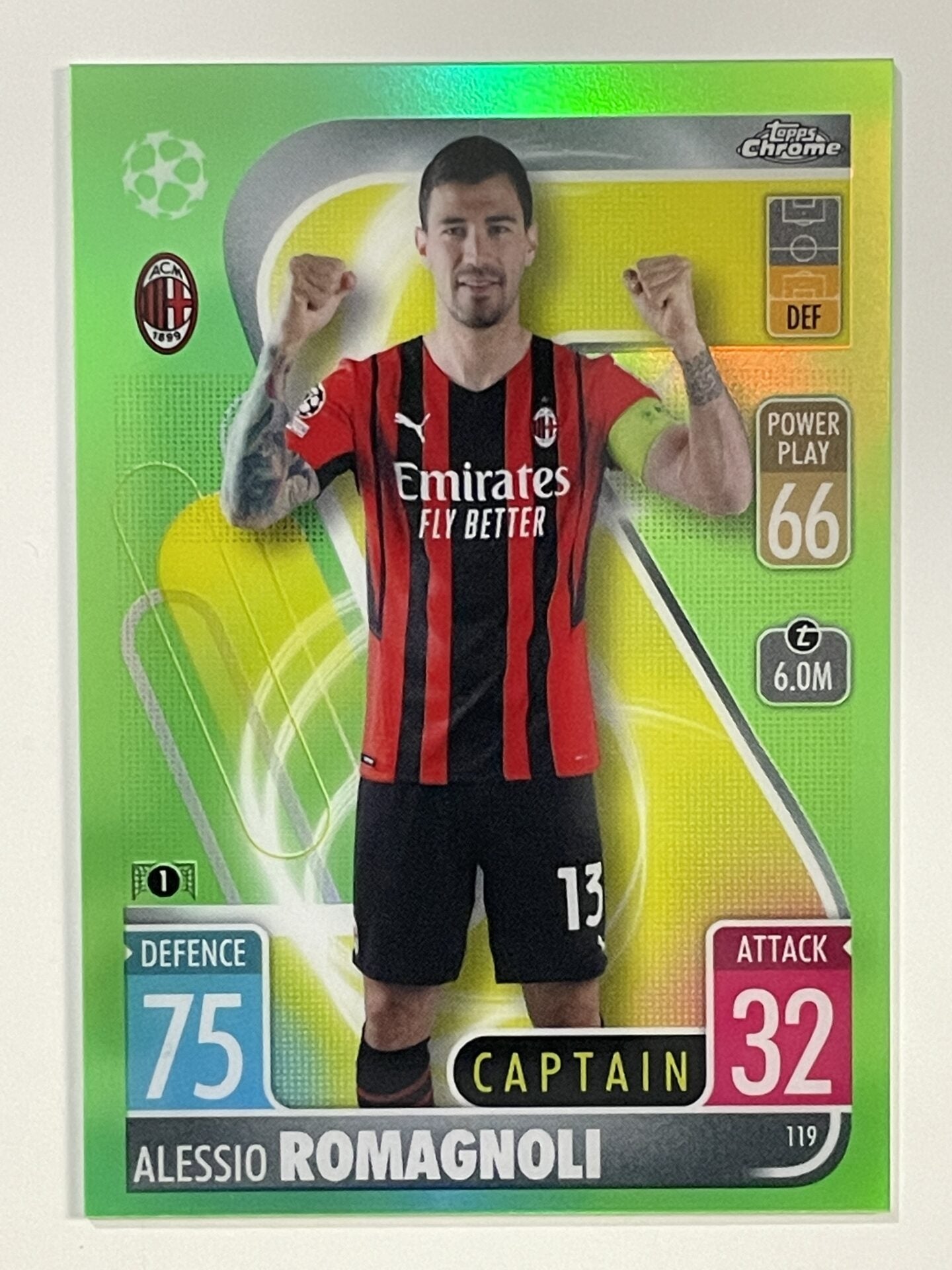 Alessio Romagnoli Neon Green Parallel Topps Match Attax Chrome 2021 2022