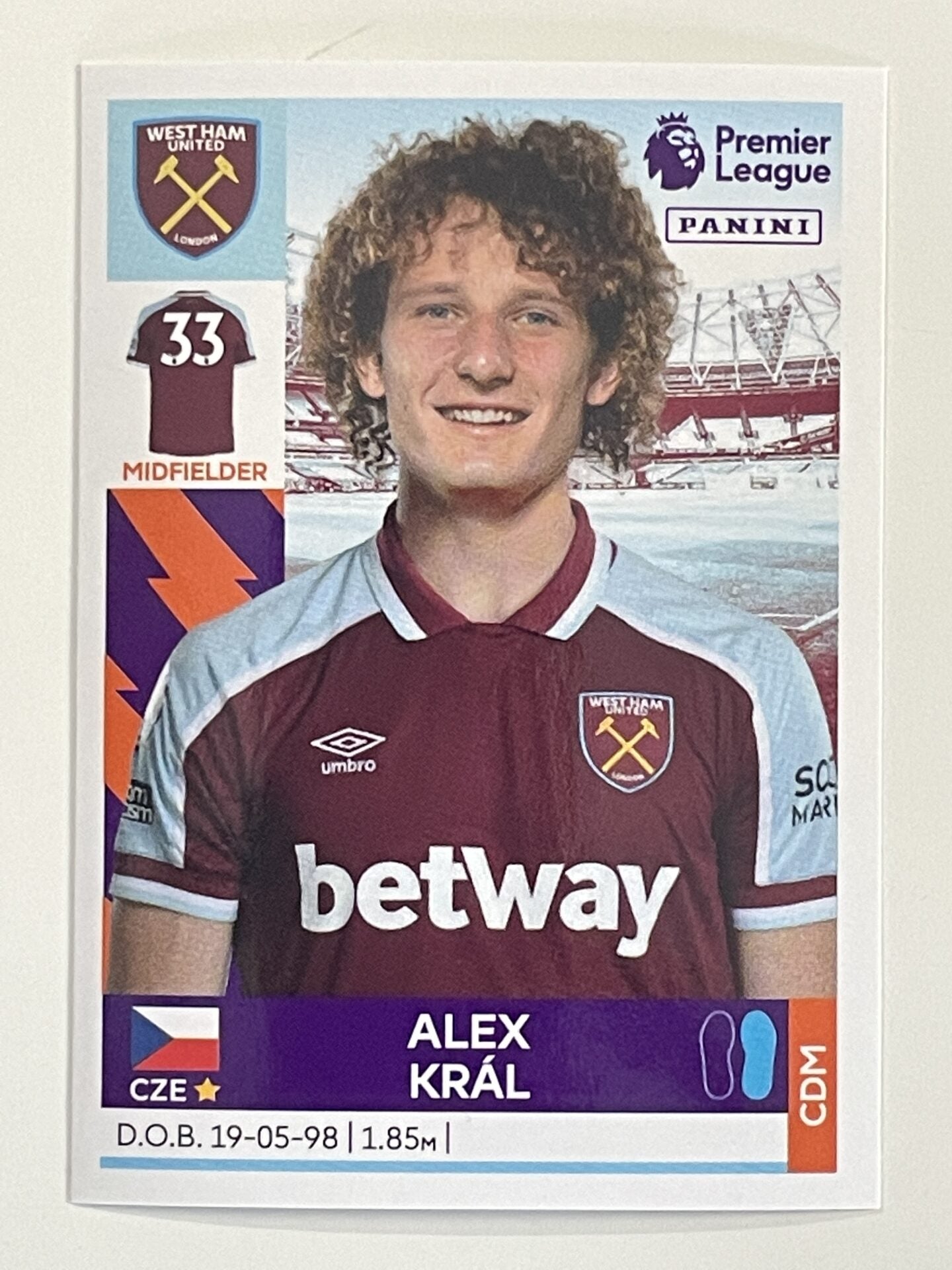 Alex Kral West Ham Panini Premier League 2022 Football Sticker