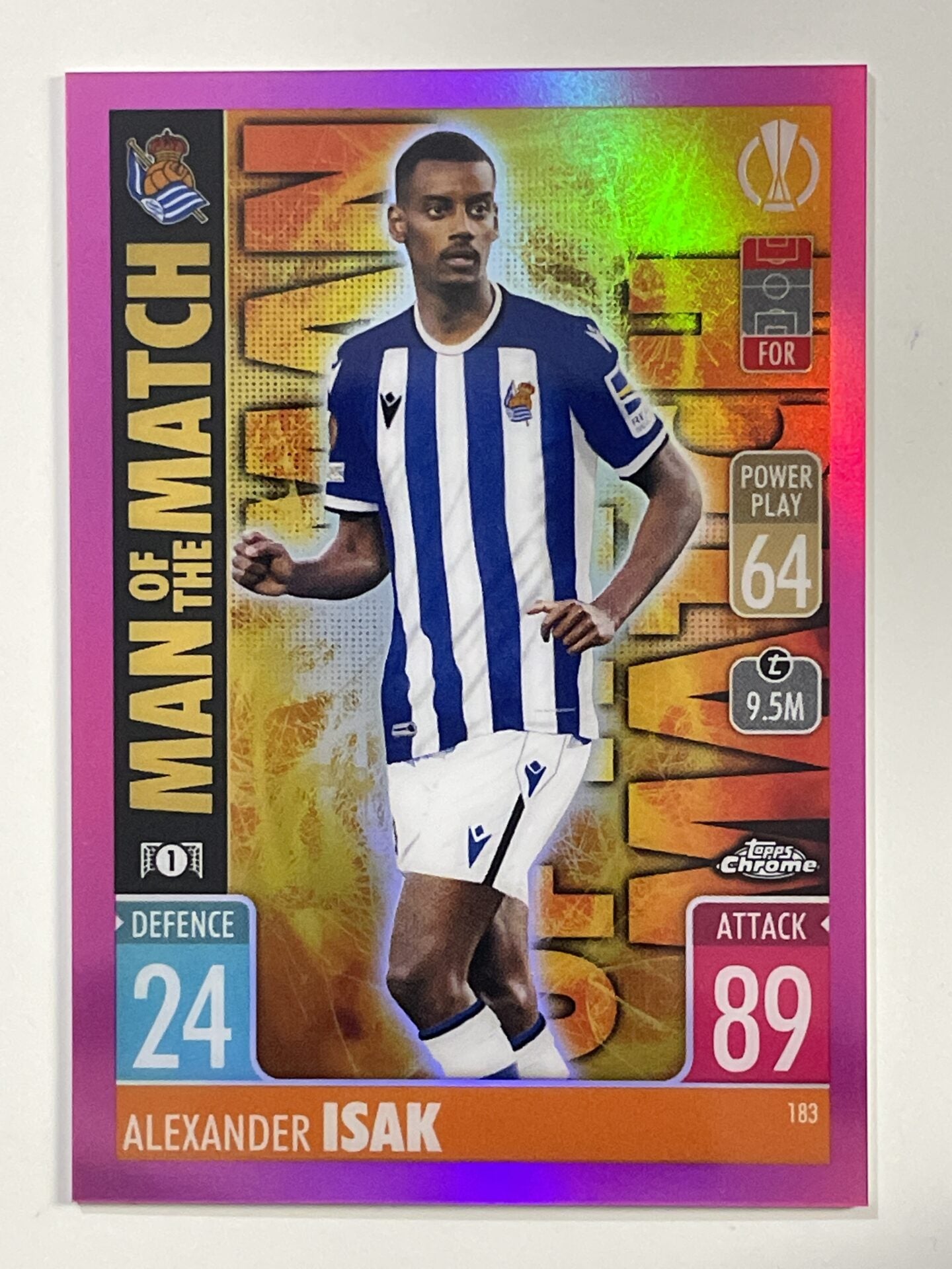 Alexander Isak Man of the Match Pink Parallel Topps Match Attax Chrome 2021 2022