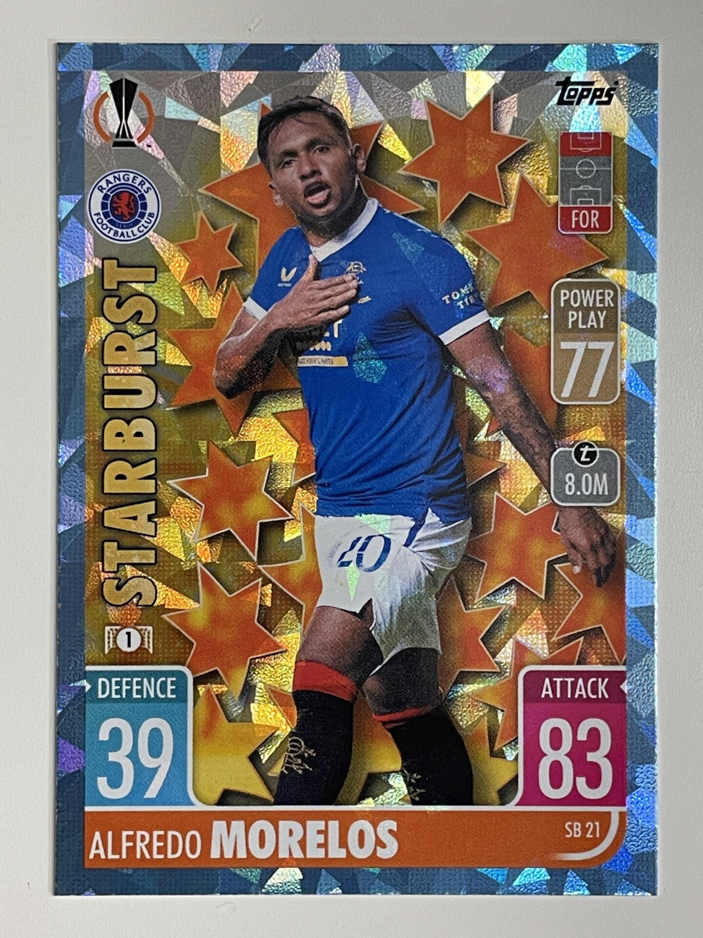 Alfredo Morelos Rangers Starburst Crystal Foil Parallel Topps Match Attax Extra 2021:22 Champions League Card