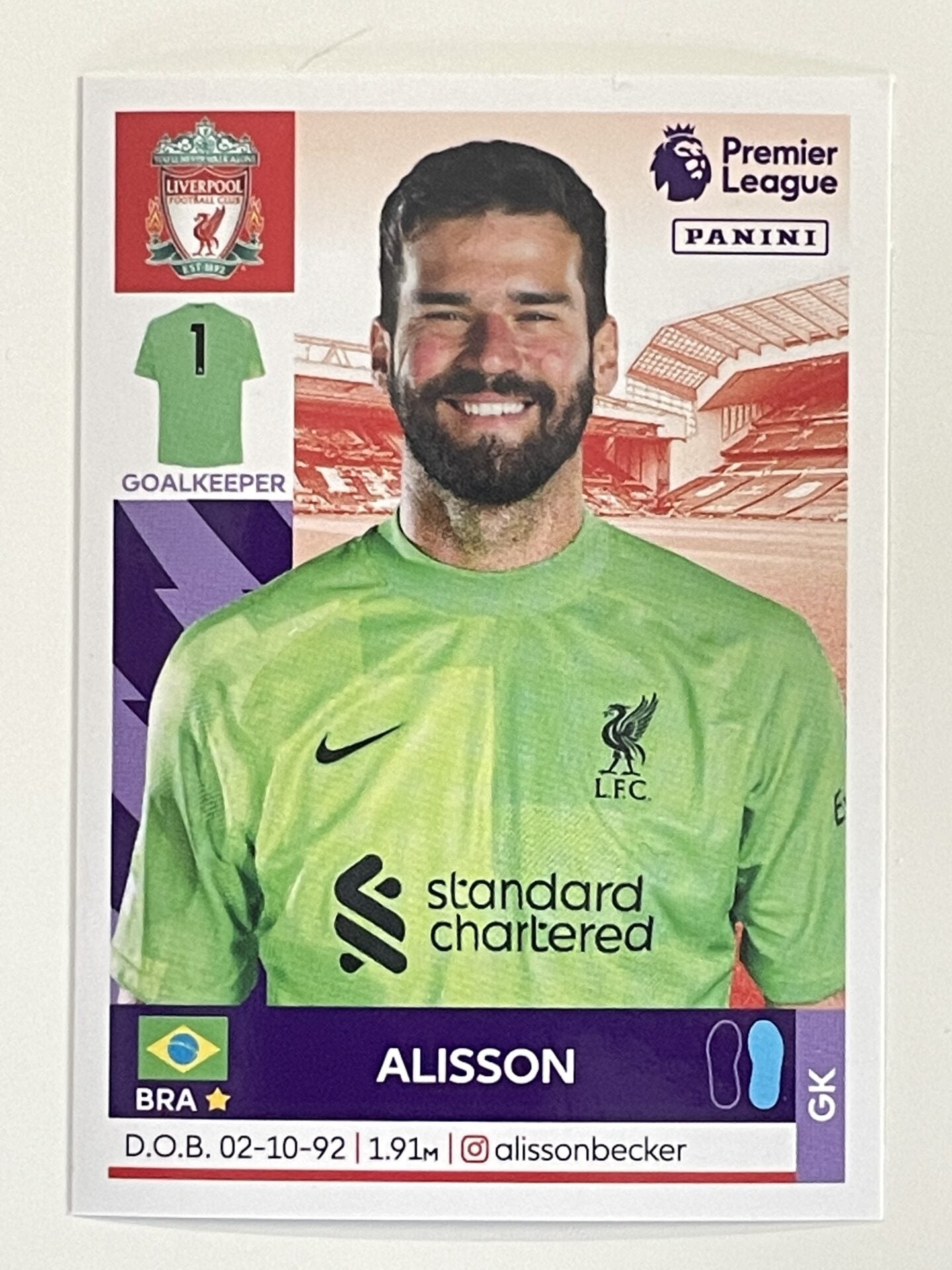 Alisson Liverpool Panini Premier League 2022 Football Sticker