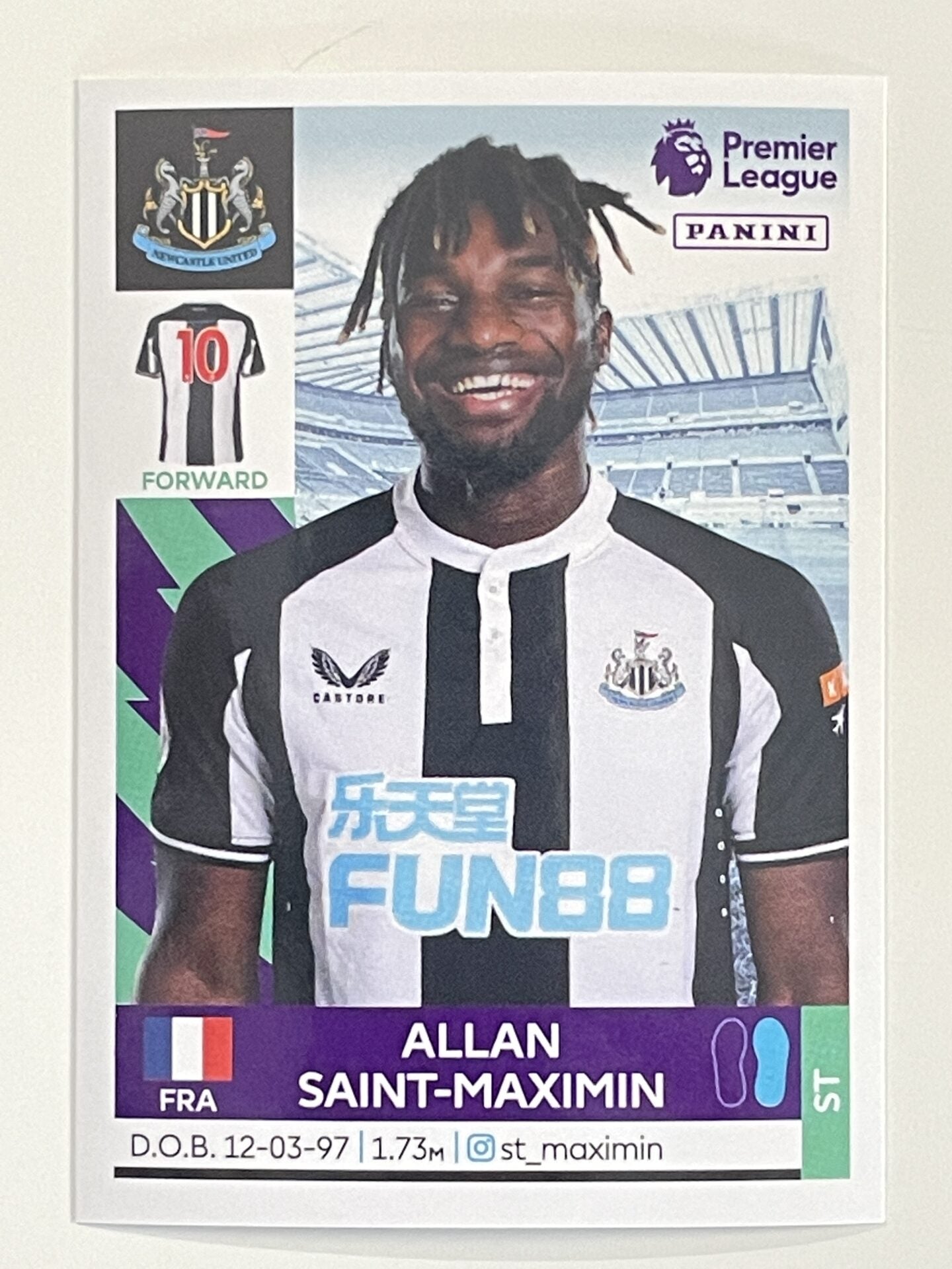 Allan Saint-Maximin Newcaslte United Panini Premier League 2022 Football Sticker