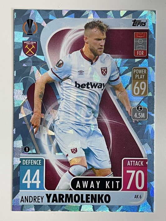 Andrey Yarmolenko West Ham Away Kit Crystal Foil Parallel Topps Match Attax Extra 2021:22 Champions League Card