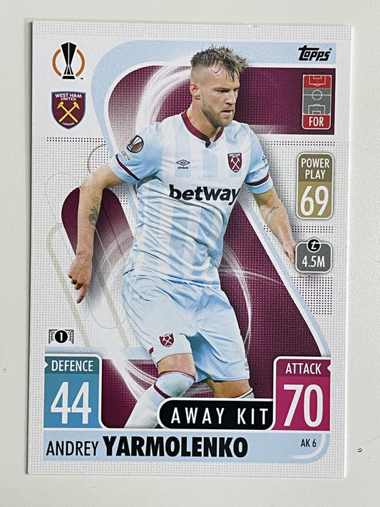 Andrey Yarmolenko West Ham Away Kit Topps Match Attax Extra 2021:22 Champions League Card