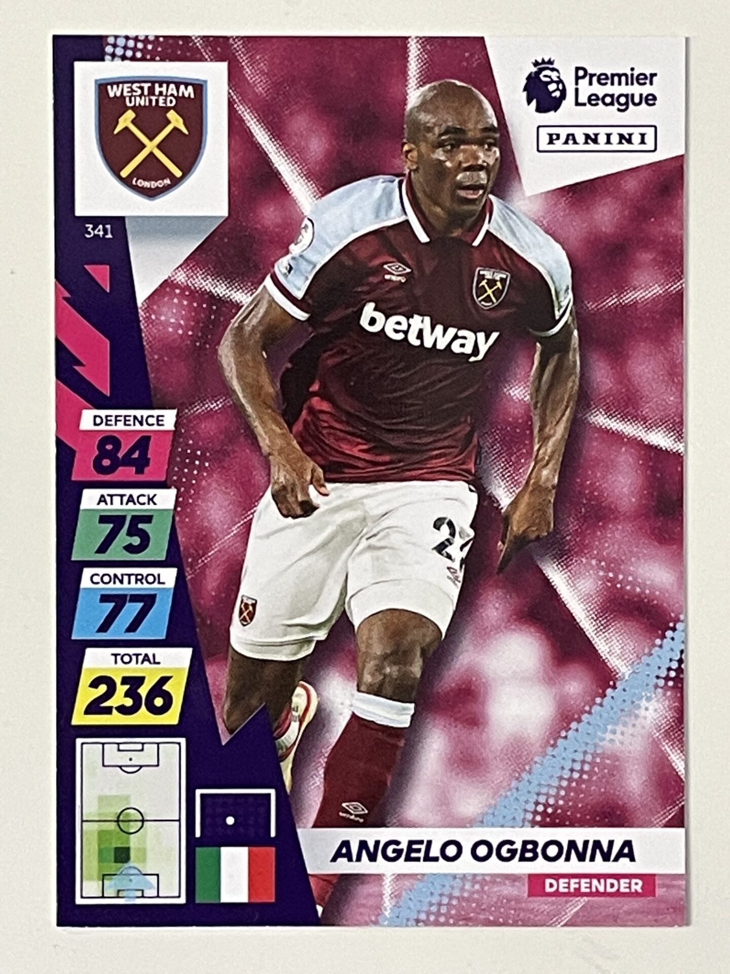 Angelo Ogbonna West Ham Base Panini Adrenalyn XL PLUS Premier League 2021 2022