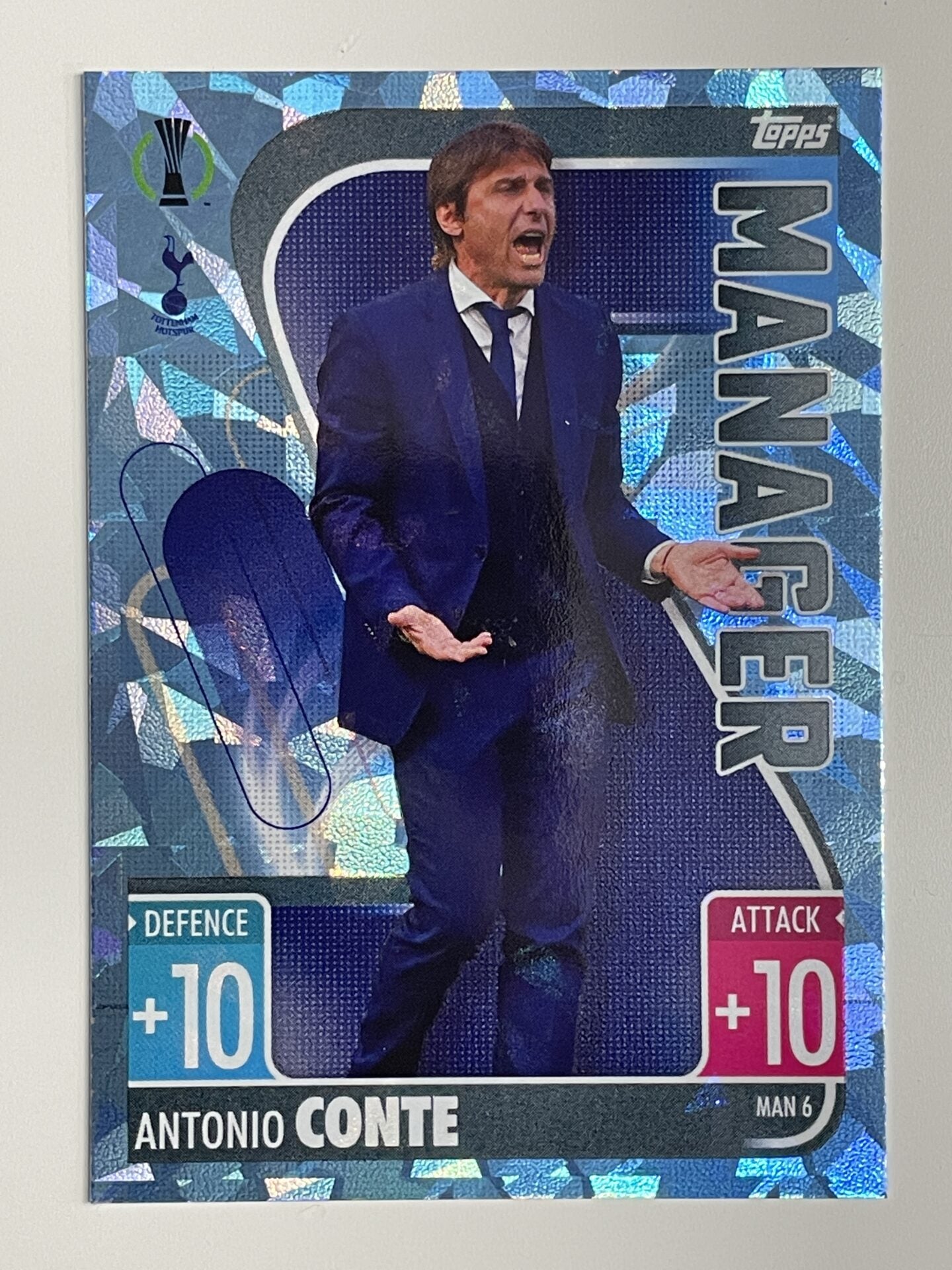 Antonio Conte Tottenham Manager Crystal Foil Parallel Topps Match Attax Extra 2021:22 Champions League Card