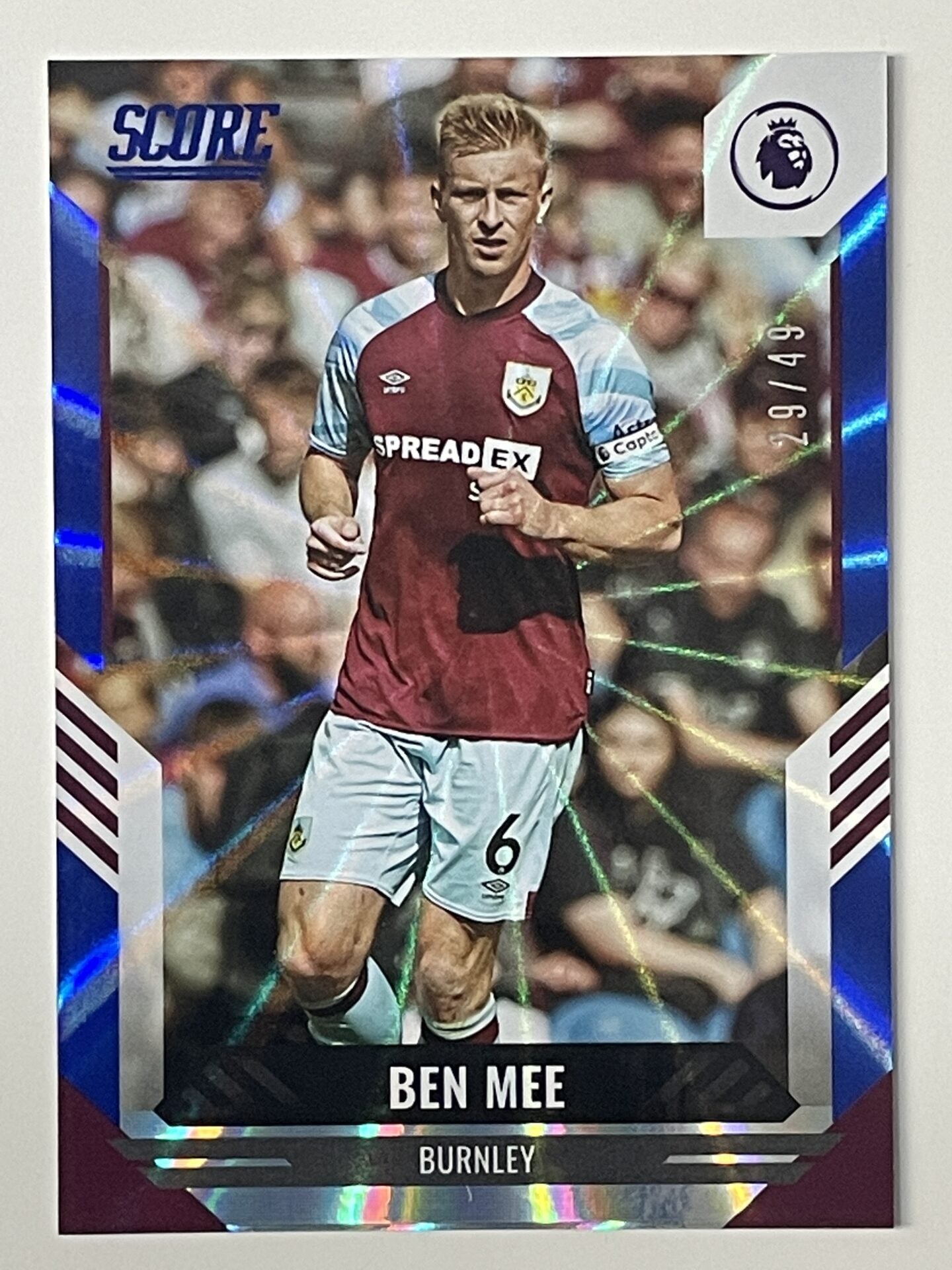 Ben Mee Burnley Base Blue Laser Parallel Panini Premier League Score 2021 2022