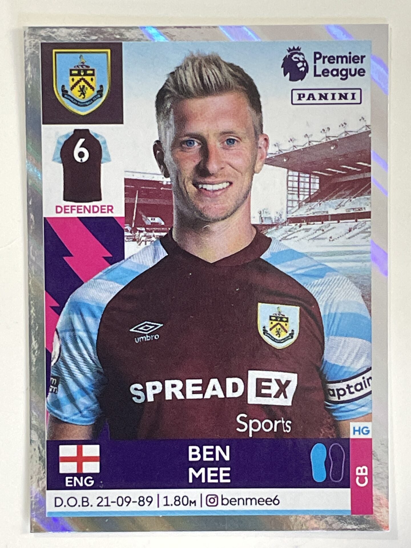 Ben Mee Captain Burnley Panini Premier League 2022 Football Sticker