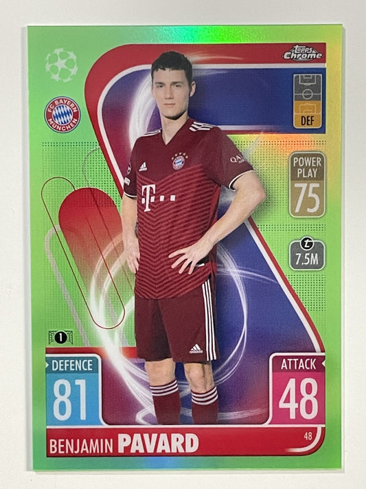 Benjamin Pavard Neon Green Parallel Topps Match Attax Chrome 2021 2022