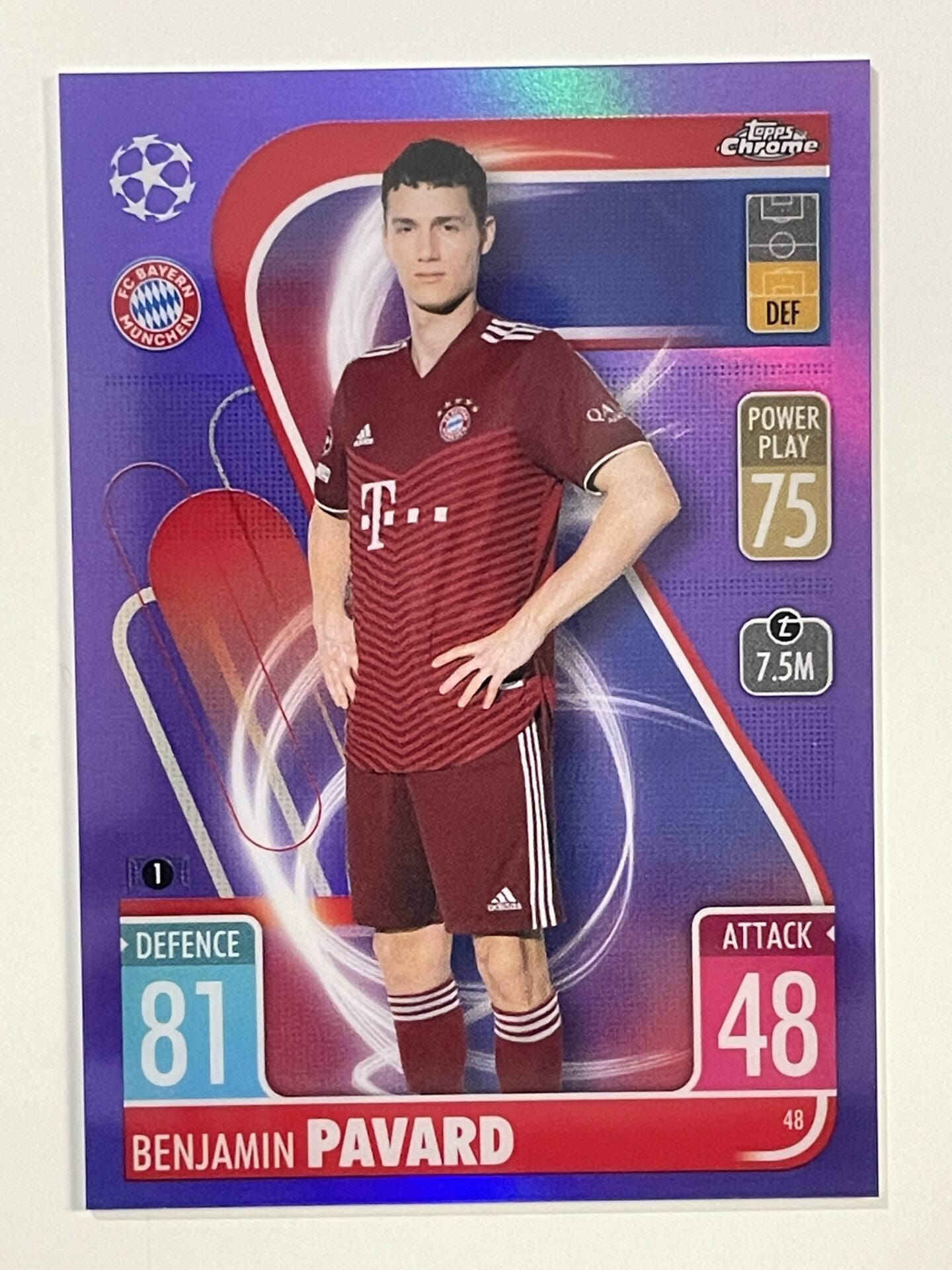 Benjamin Pavard Purple Parallel Topps Match Attax Chrome 2021 2022