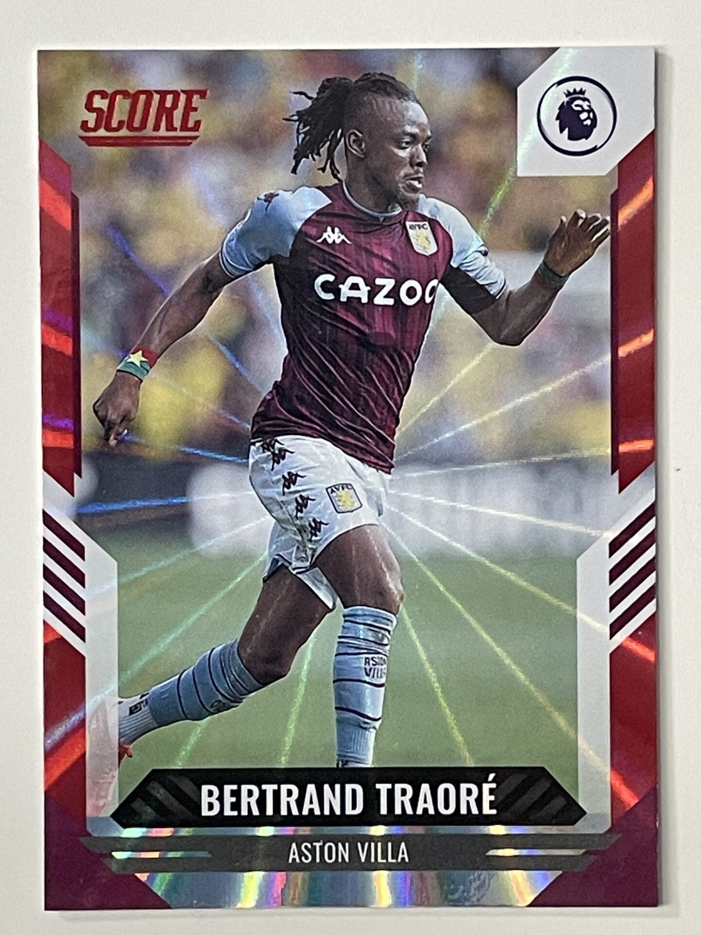 Bertrand Traore Aston Villa Base Red Laser Parallel Panini Premier League Score 2021 2022