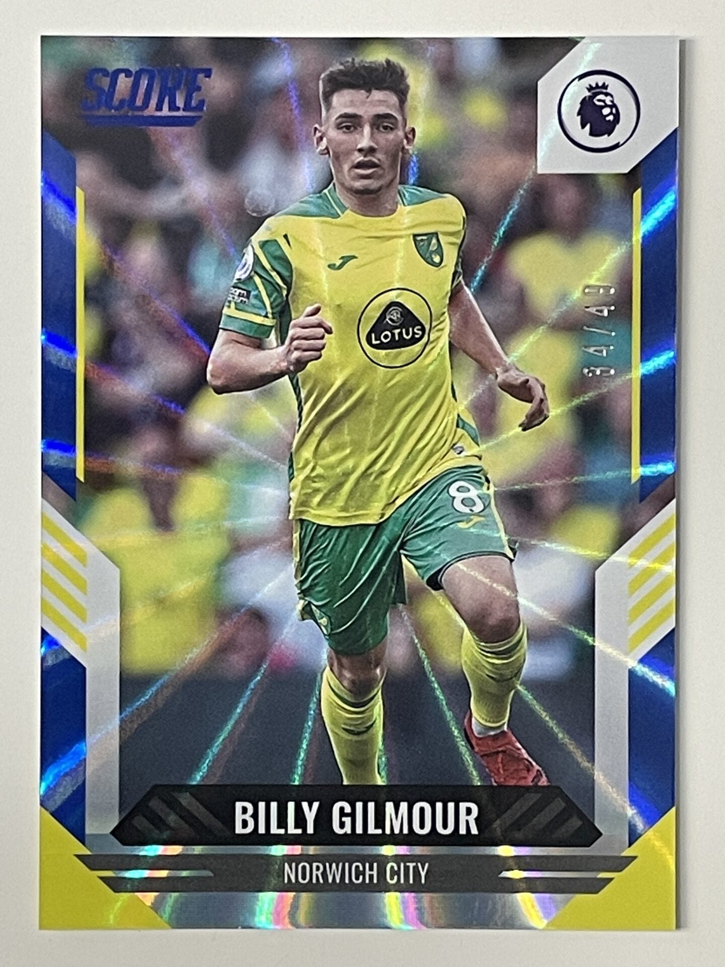 Billy Gilmour Norwich City Base Blue Laser Parallel Panini Premier League Score 2021 2022