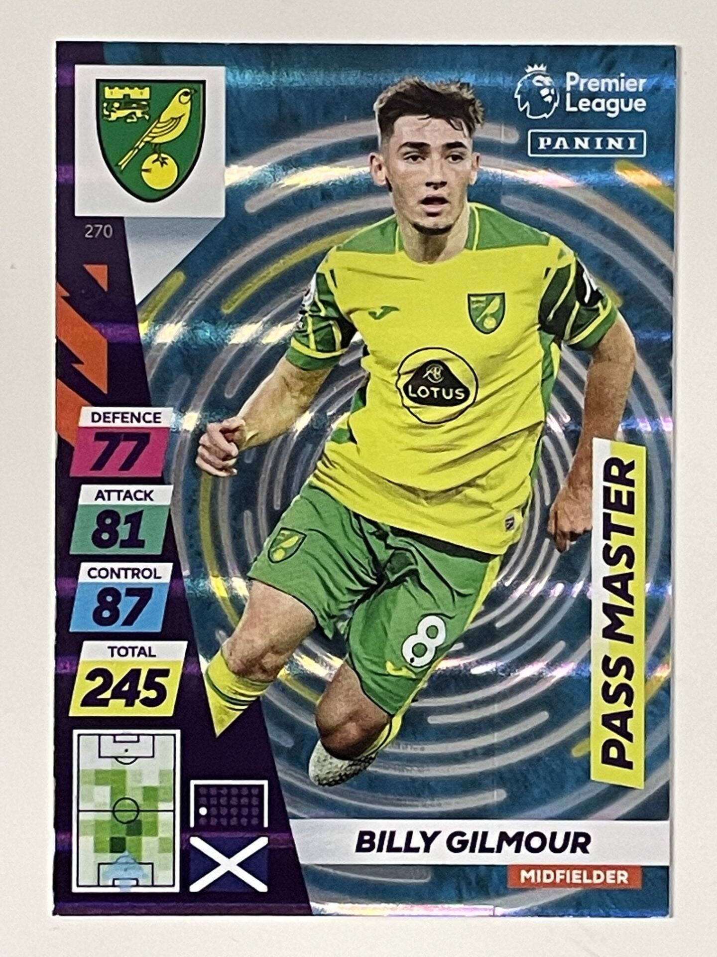 Billy Gilmour Norwich City Pass Master Panini Adrenalyn XL PLUS Premier League 2021 2022