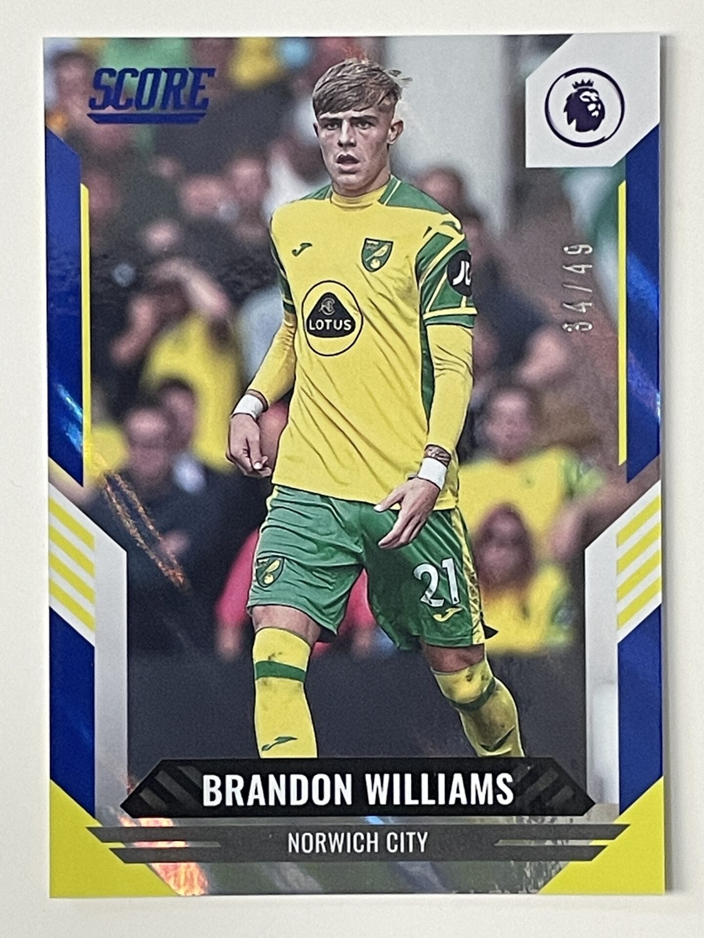 Brandon Williams Norwich City Base Blue Lava Parallel Panini Premier League Score 2021 2022