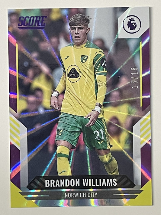 Brandon Williams Norwich City Base Purple Laser Parallel Panini Premier League Score 2021 2022