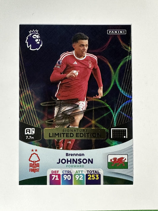 Brennan Johnson Nottingham Forest Signature Limited Edition Panini Premier League Adrenalyn XL 2024 Card