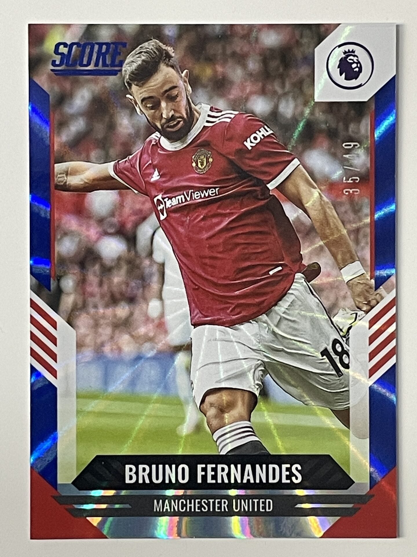 Bruno Fernandes Manchester United Base Blue Laser Parallel Panini Premier League Score 2021 2022