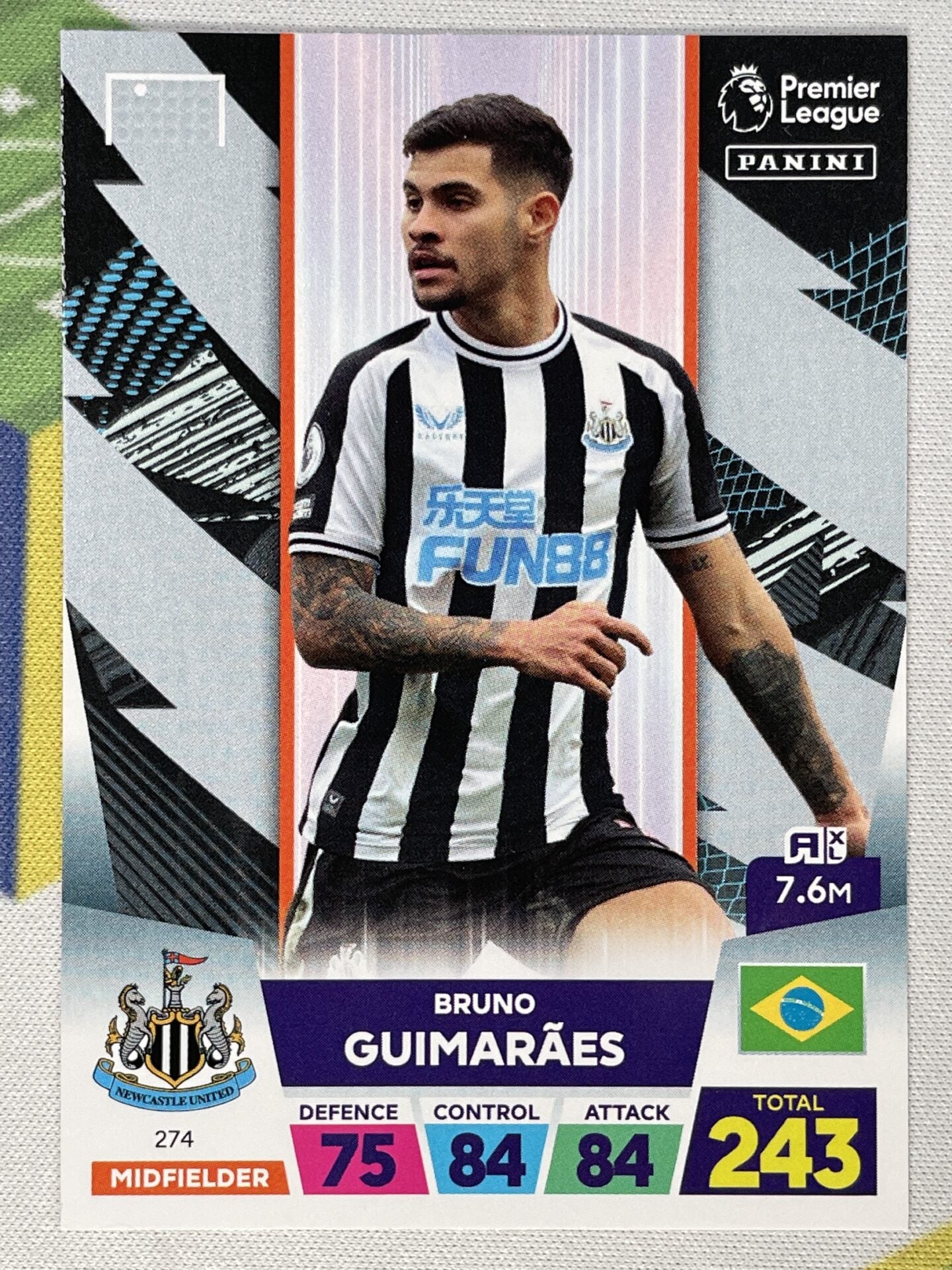 Bruno Guimaraes Newcastle Panini Premier League Adrenalyn XL 2023 Card