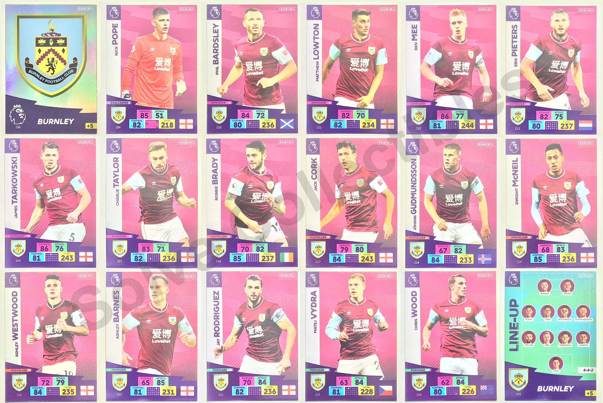 Burnley Complete Team Set (18 Cards) Football