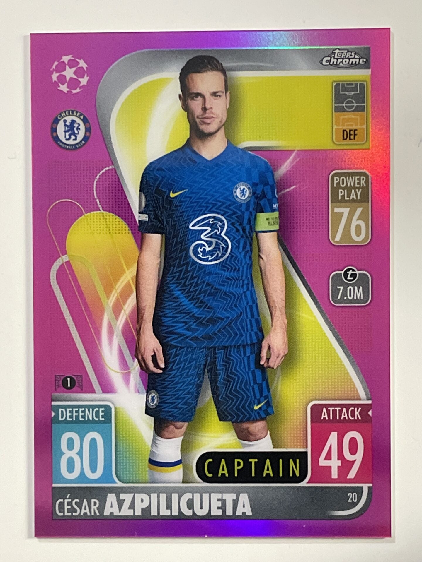 Cesar Azpilicueta Pink Parallel Topps Match Attax Chrome 2021 2022