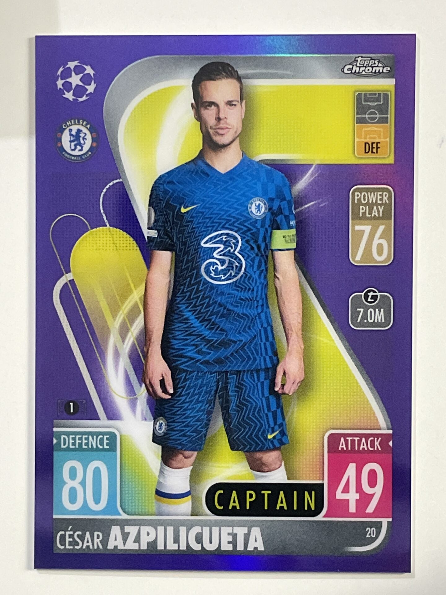 Cesar Azpilicueta Purple Parallel Topps Match Attax Chrome 2021 2022