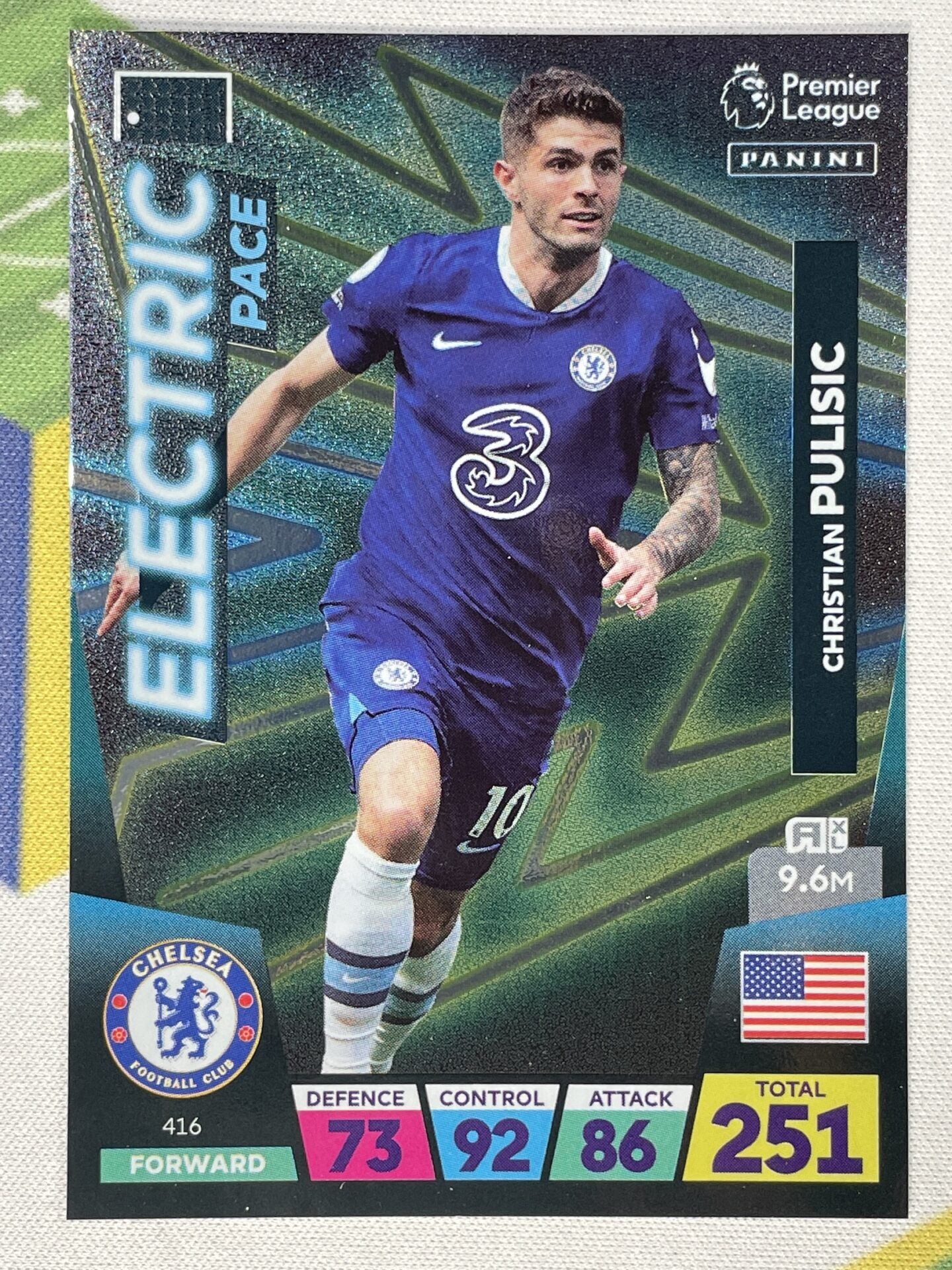 Christian Pulisic Chelsea Electric Pace Panini Premier League Adrenalyn XL 2023 Card