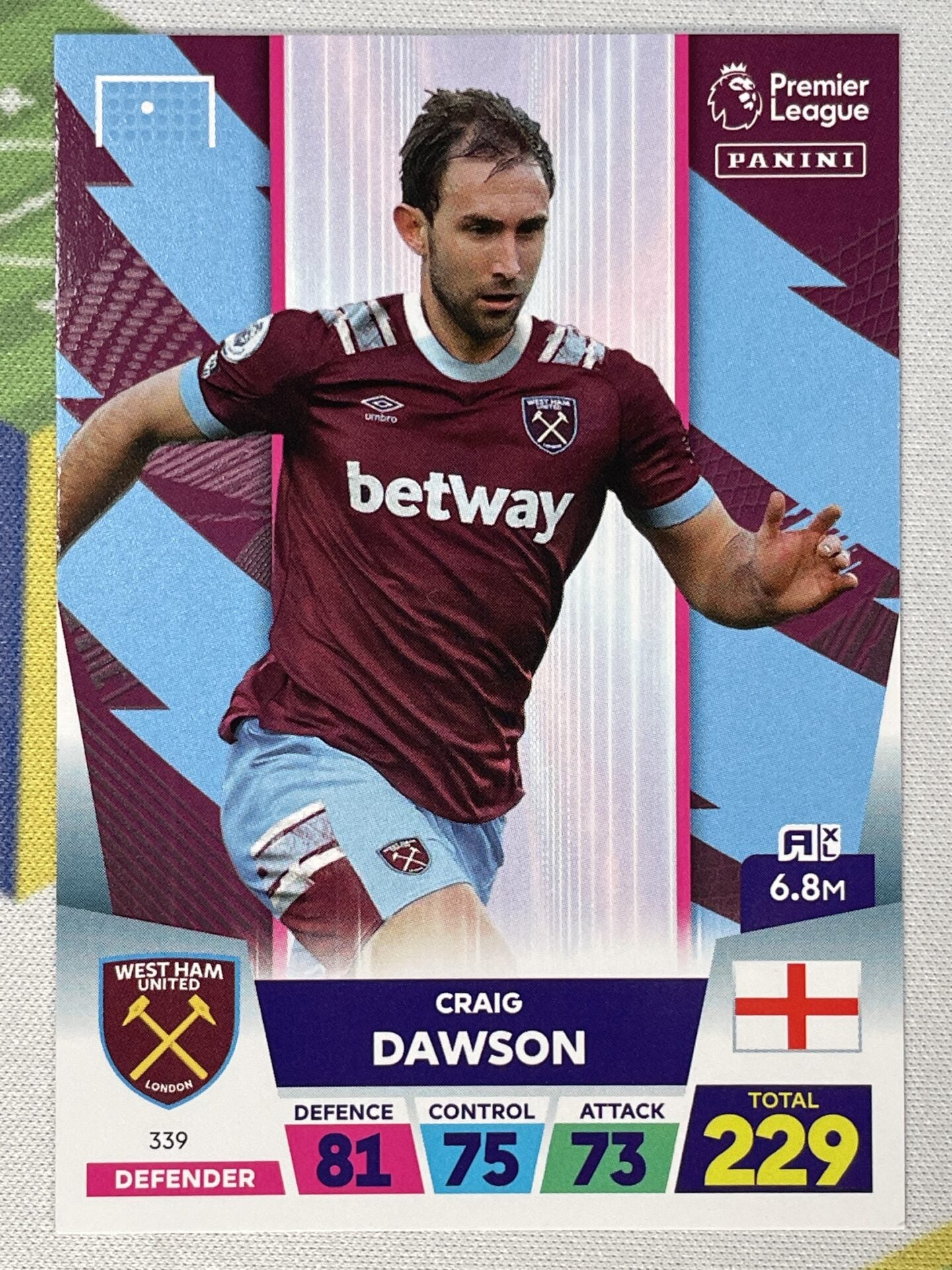 Craig Dawson West Ham Panini Premier League Adrenalyn XL 2023 Card