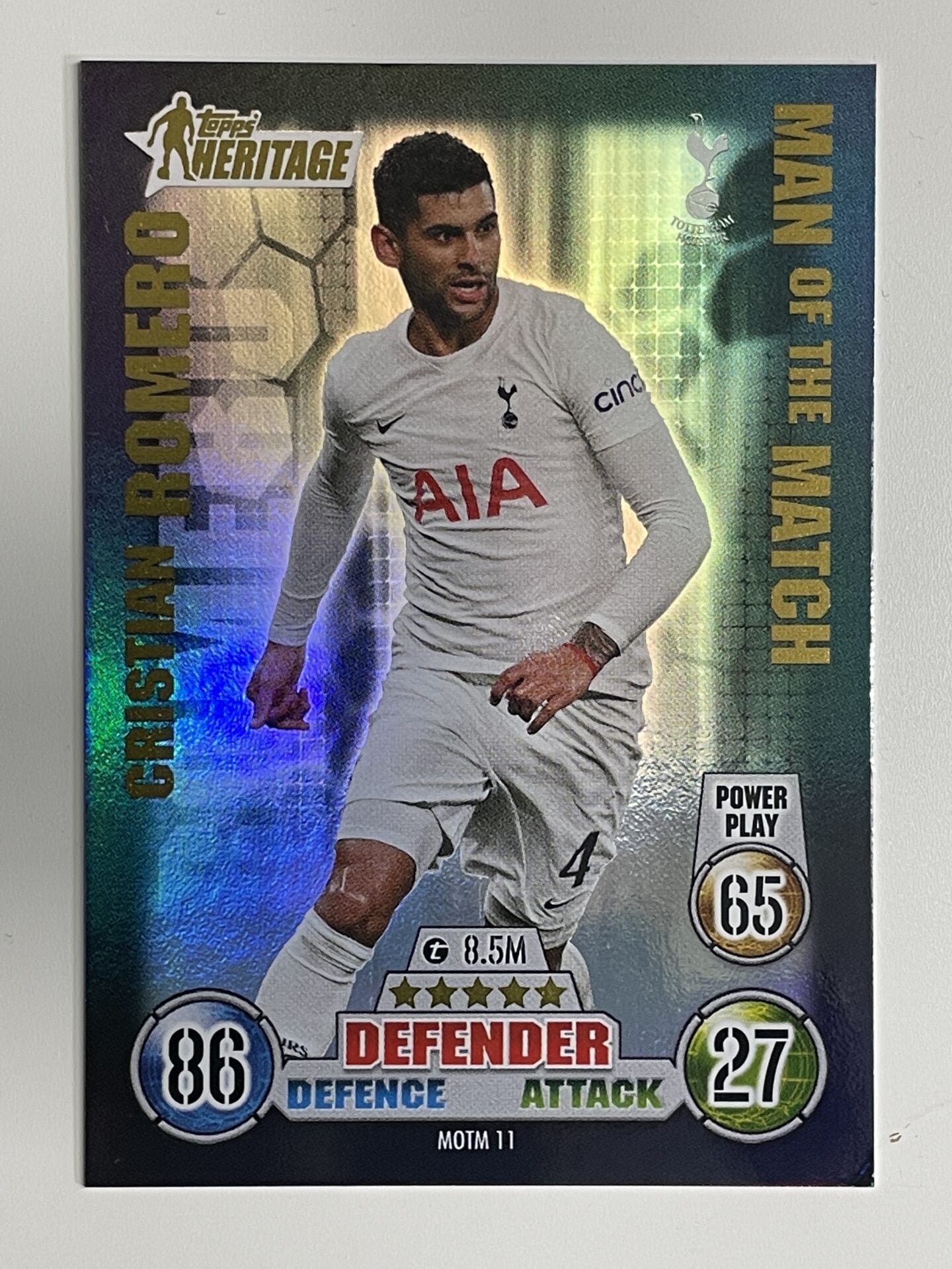 Cristian Romero Tottenham Man of the Match Heritage Topps Match Attax Extra 2021:22 Champions League Card