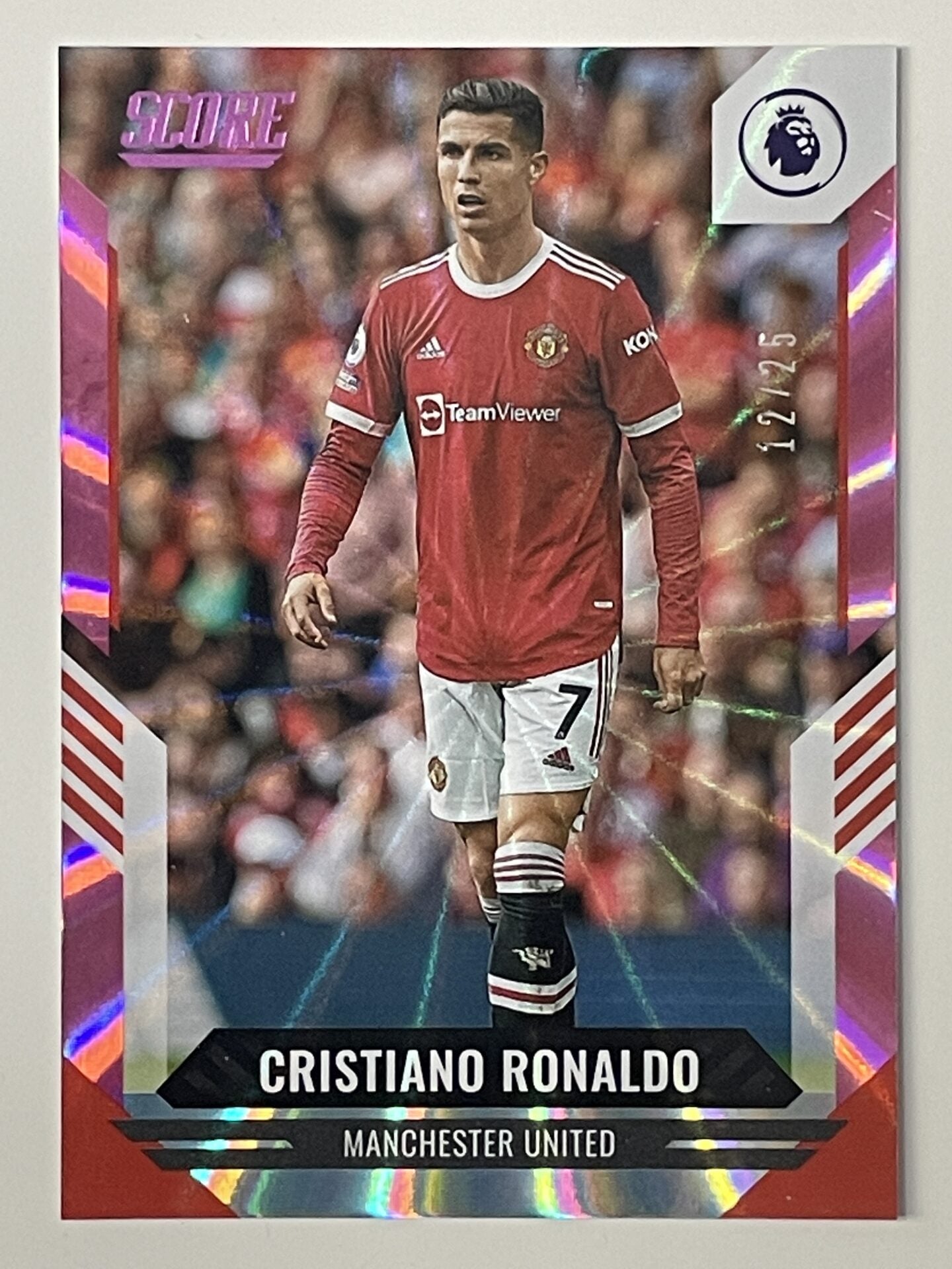 Cristiano Ronaldo Manchester United Base Pink Laser Parallel Panini Premier League Score 2021 2022