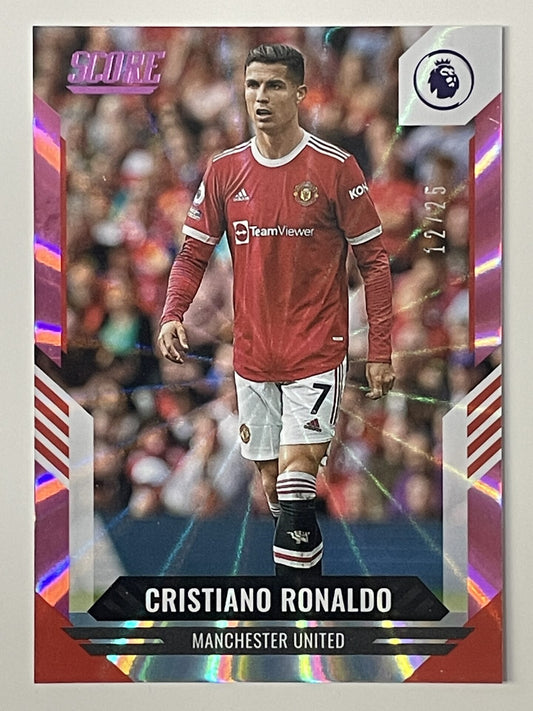 Cristiano Ronaldo Manchester United Base Pink Laser Parallel Panini Premier League Score 2021 2022