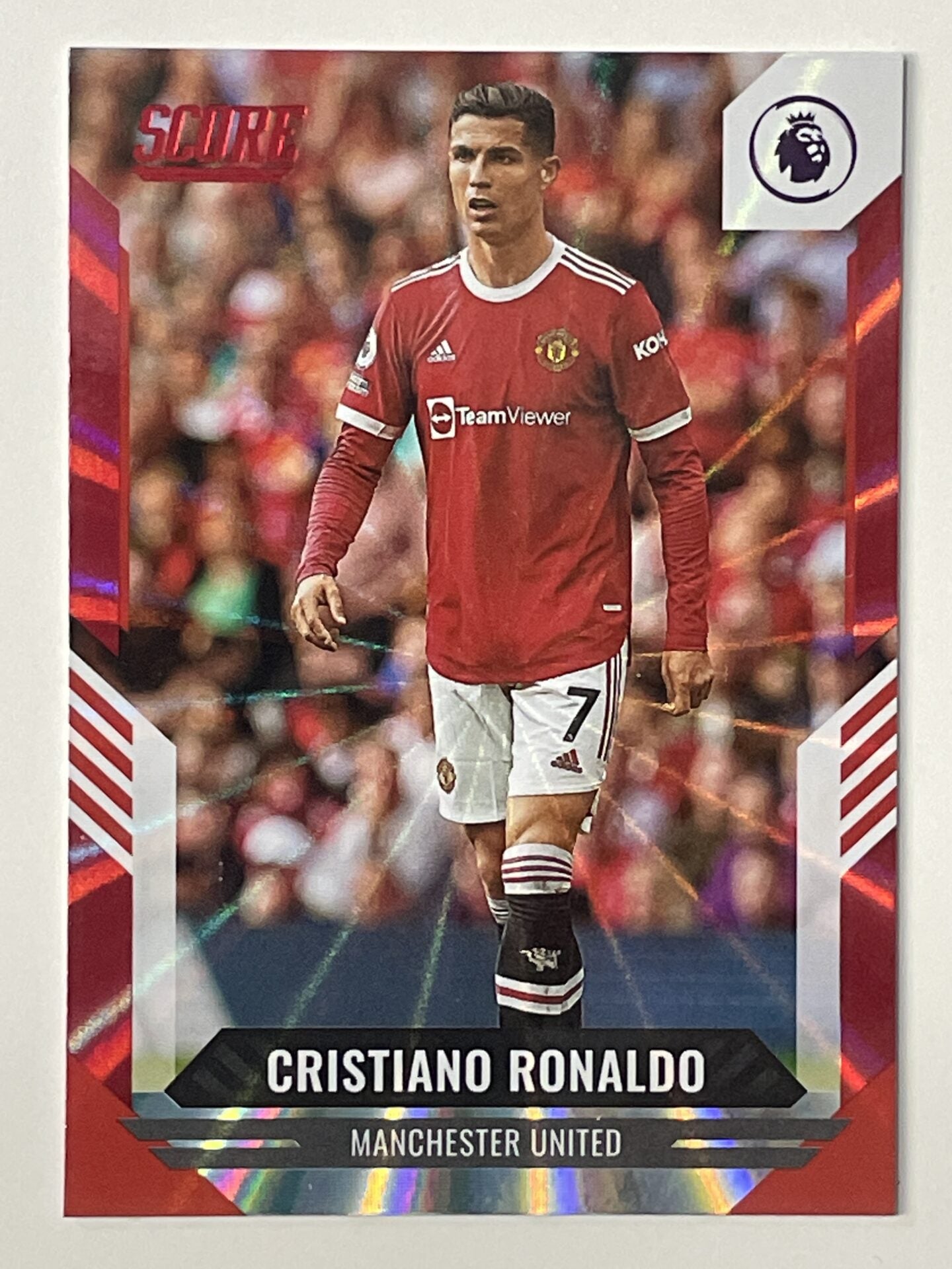 Cristiano Ronaldo Manchester United Base Red Laser Parallel Panini Premier League Score 2021 2022