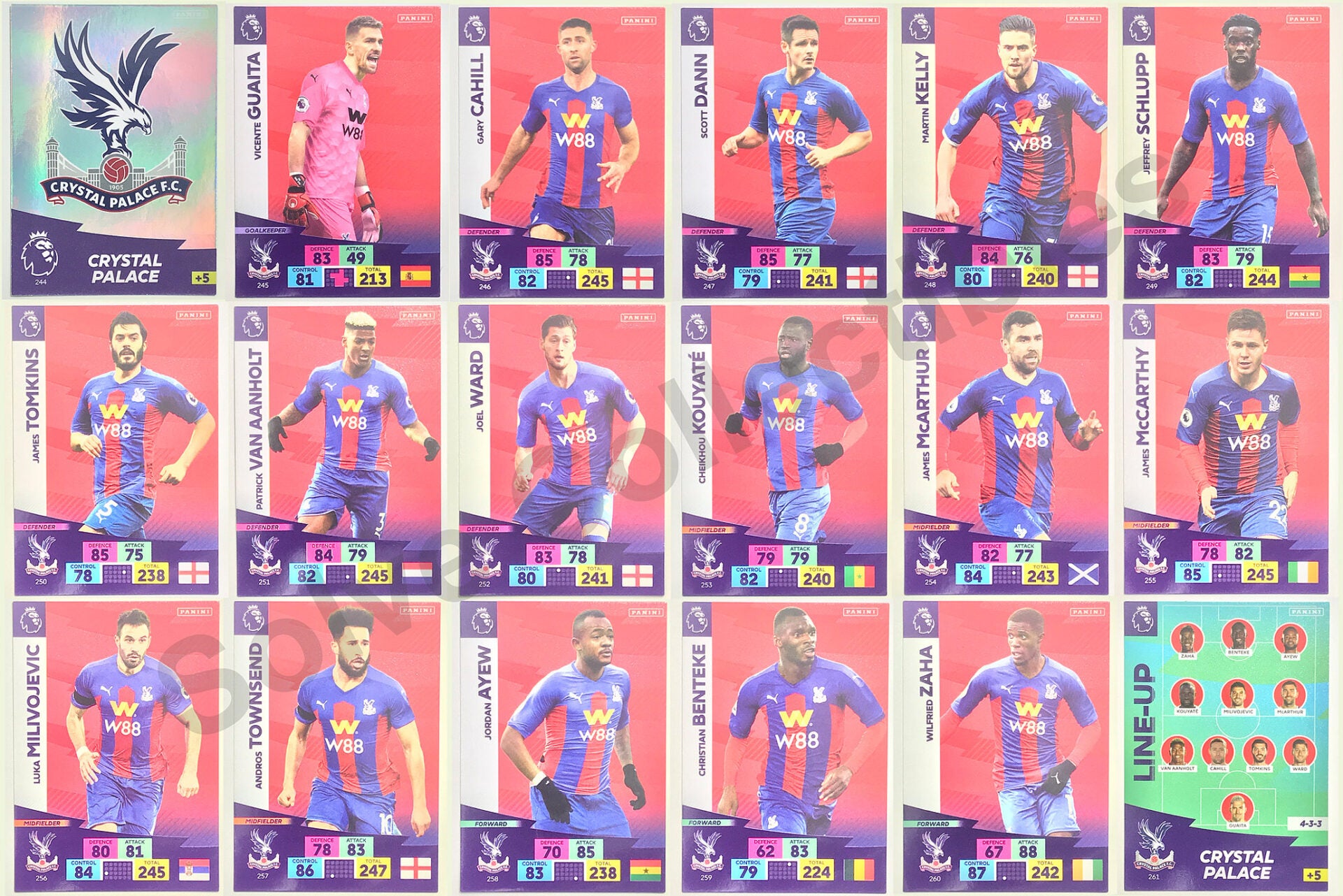 Crystal Palace Complete Team Set (18 Cards) Football