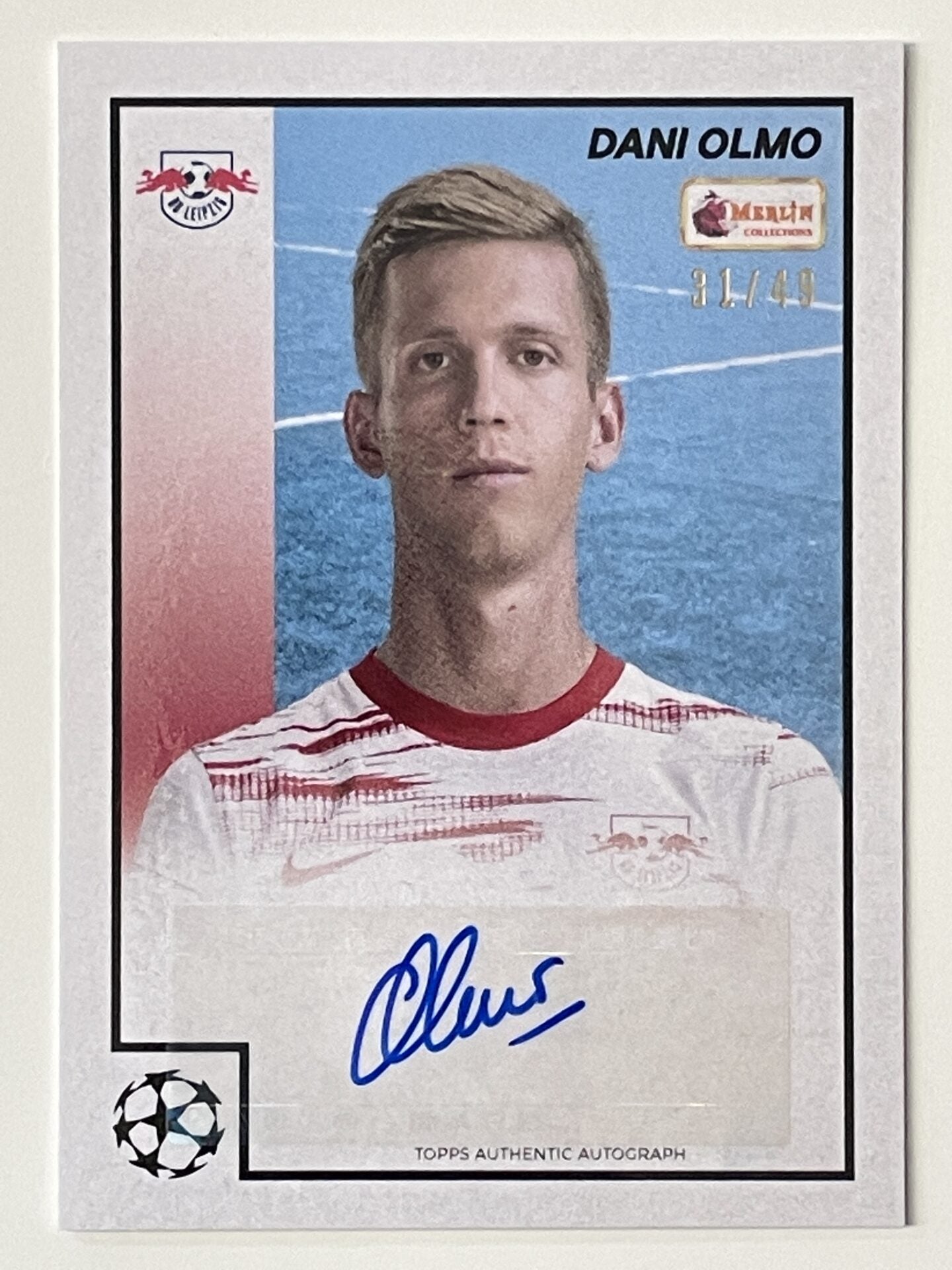 Dani Olmo RB Leipzig Base Autograph Parallel 31:49 Topps Merlin Heritage 97 UEFA Champions League Card