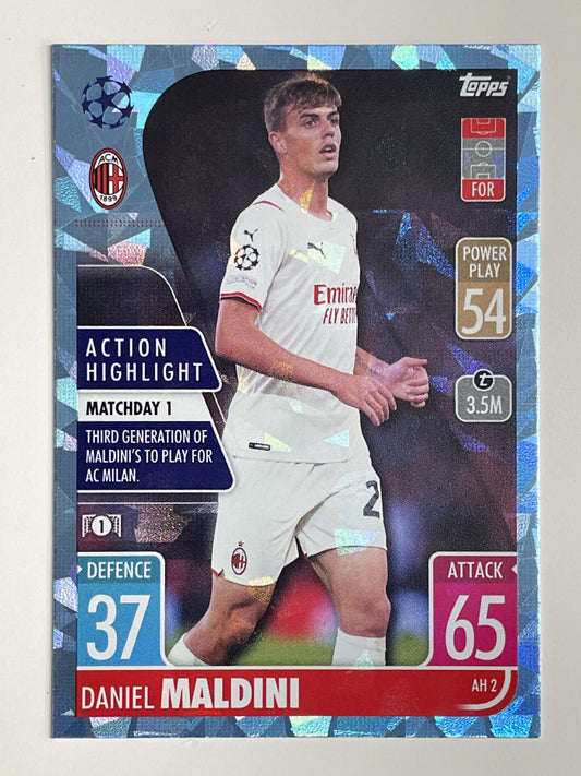 Daniel Maldini AC Milan Action Highlight Crystal Foil Parallel Topps Match Attax Extra 2021:22 Champions League Card