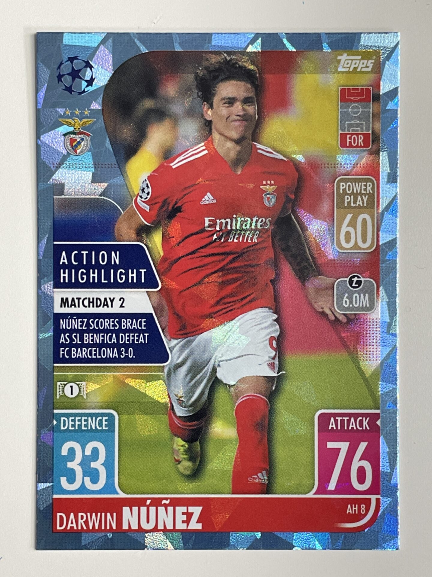 Darwin Nunez Benfica Action Highlight Crystal Foil Parallel Topps Match Attax Extra 2021:22 Champions League Card