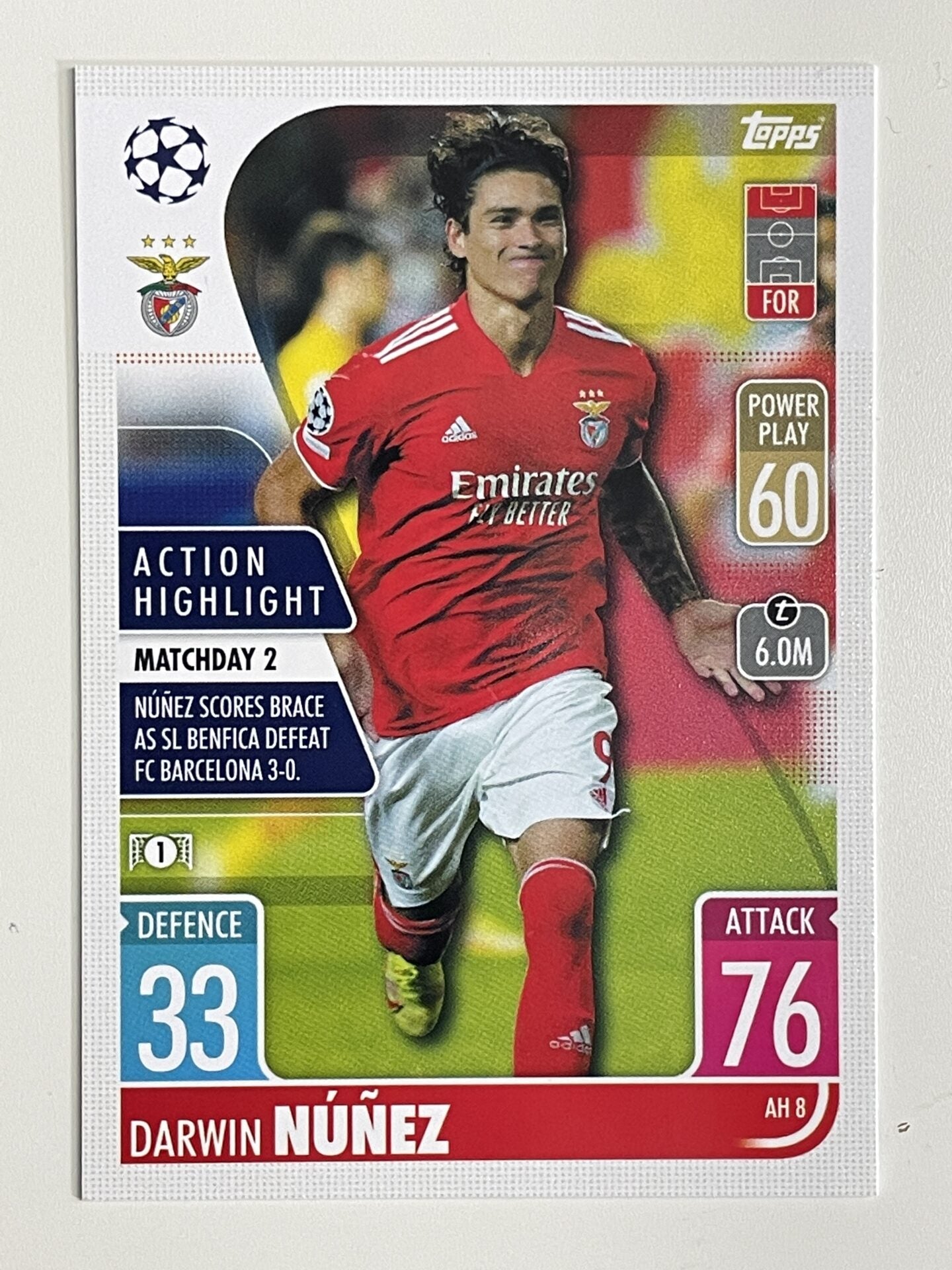 Darwin Nunez Benfica Action Highlight Topps Match Attax Extra 2021:22 Champions League Card