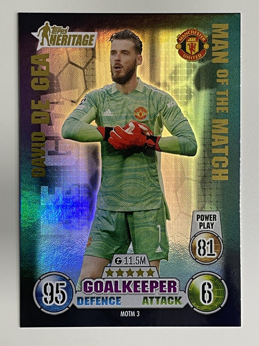 David De Gea Manchester United Man of the Match Heritage Topps Match Attax Extra 2021:22 Champions League Card