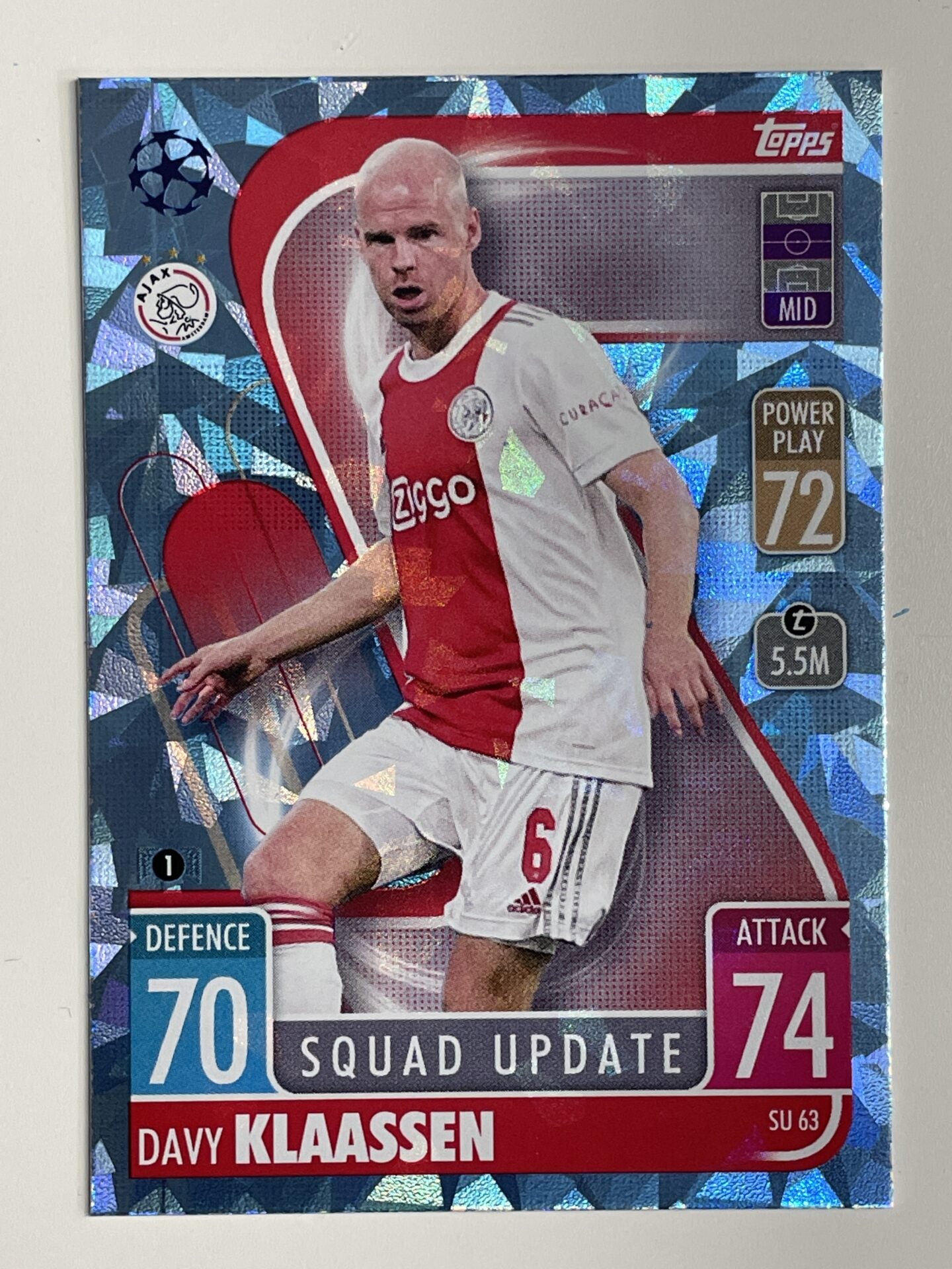 Davy Klaassen Ajax Base Crystal Foil Parallel Topps Match Attax Extra 2021:22 Champions League Card