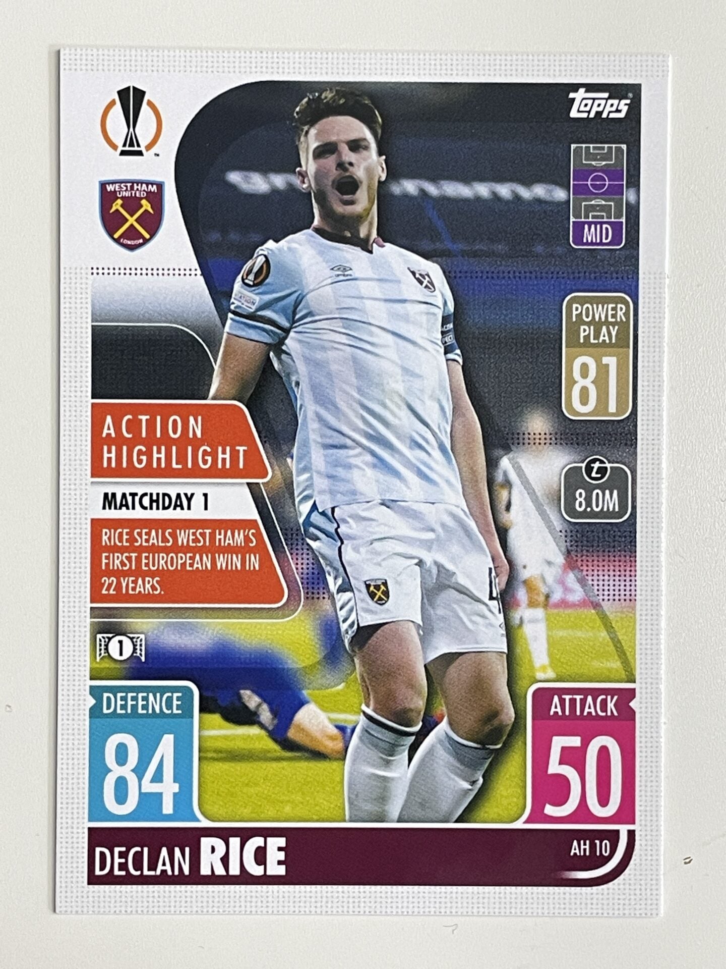 Declan Rice West Ham Action Highlight Topps Match Attax Extra 2021:22 Champions League Card