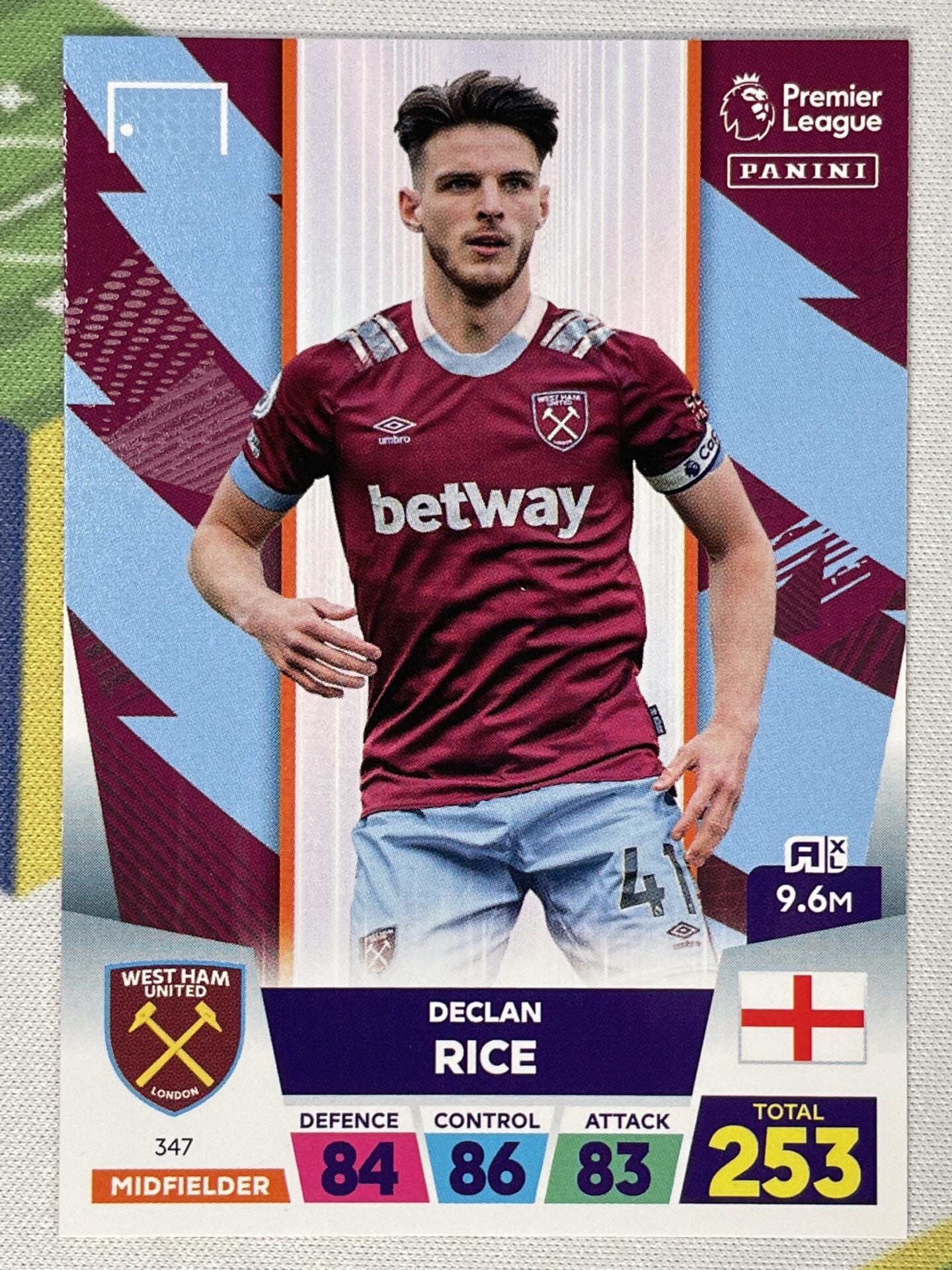 Declan Rice West Ham Panini Premier League Adrenalyn XL 2023 Card