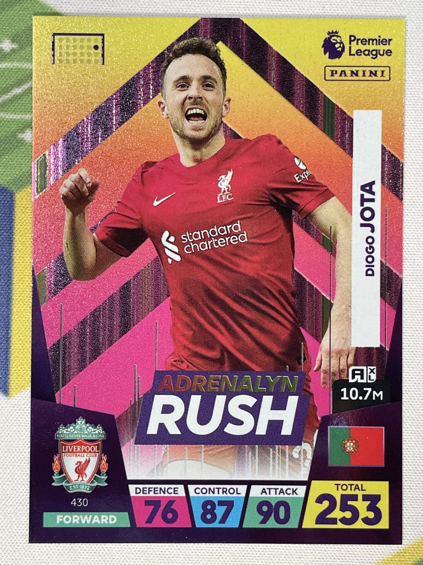 Diogo Jota Liverpool Adrenalyn Rush Panini Premier League Adrenalyn XL 2023 Card